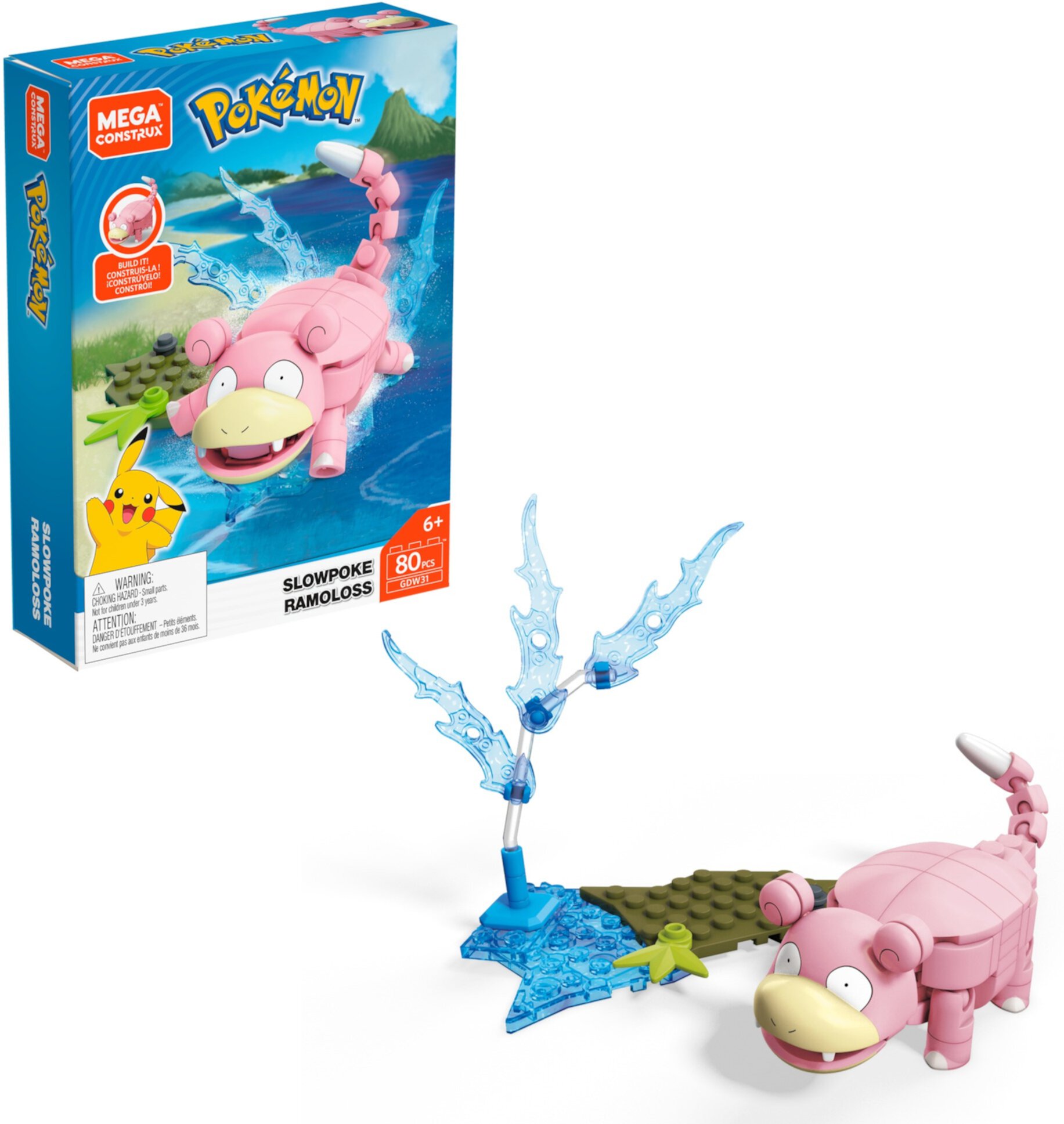 Конструктор для детей Pokémon Slowpoke, 119 деталей, водный мир и фигурки Mega Construx