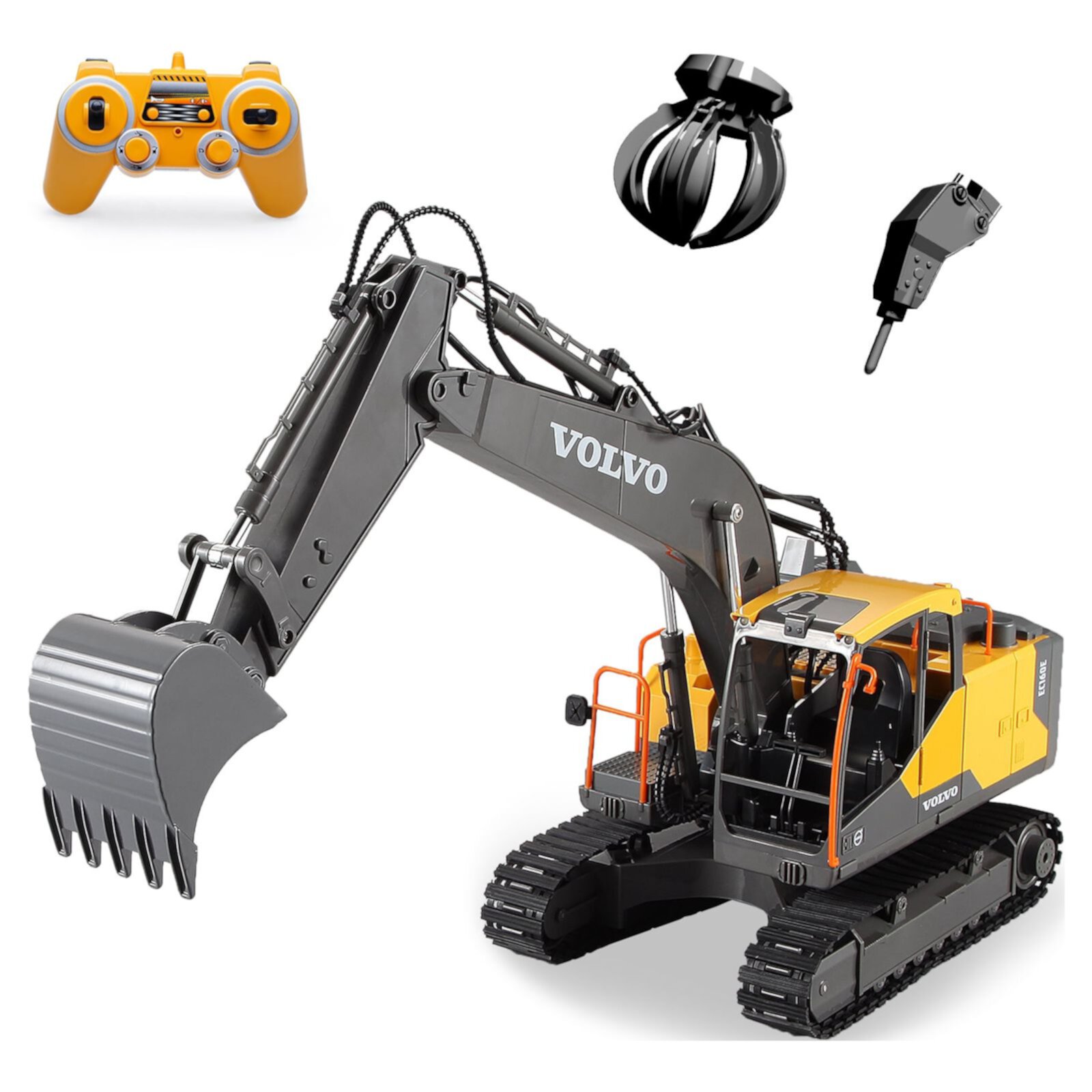 Fisca 3 in 1 Shovel Changeable Remote Control Excavator Digging Toys for Kidss and Adults, 1/16 RC Construction Truck Toys with Sound and Light Fisca