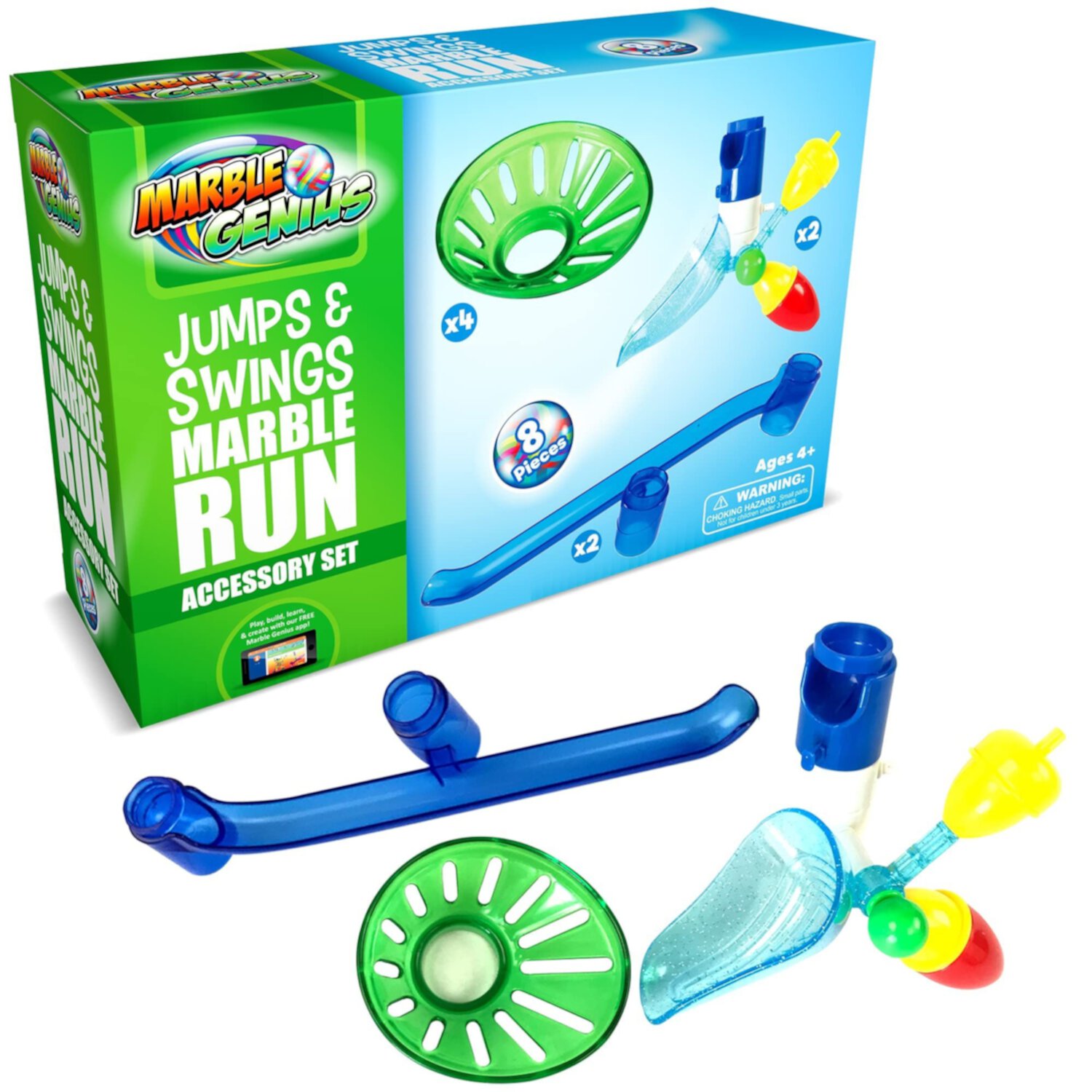 Marble Genius Jumps & Swings 8-pc Accessory Add-On Set: Create Take Your Marble Run to the Next Level, Watch Your Marbles Race Through this Unique & Innovative Add-On, Perfect for Kids & Adults Alike Marble Genius