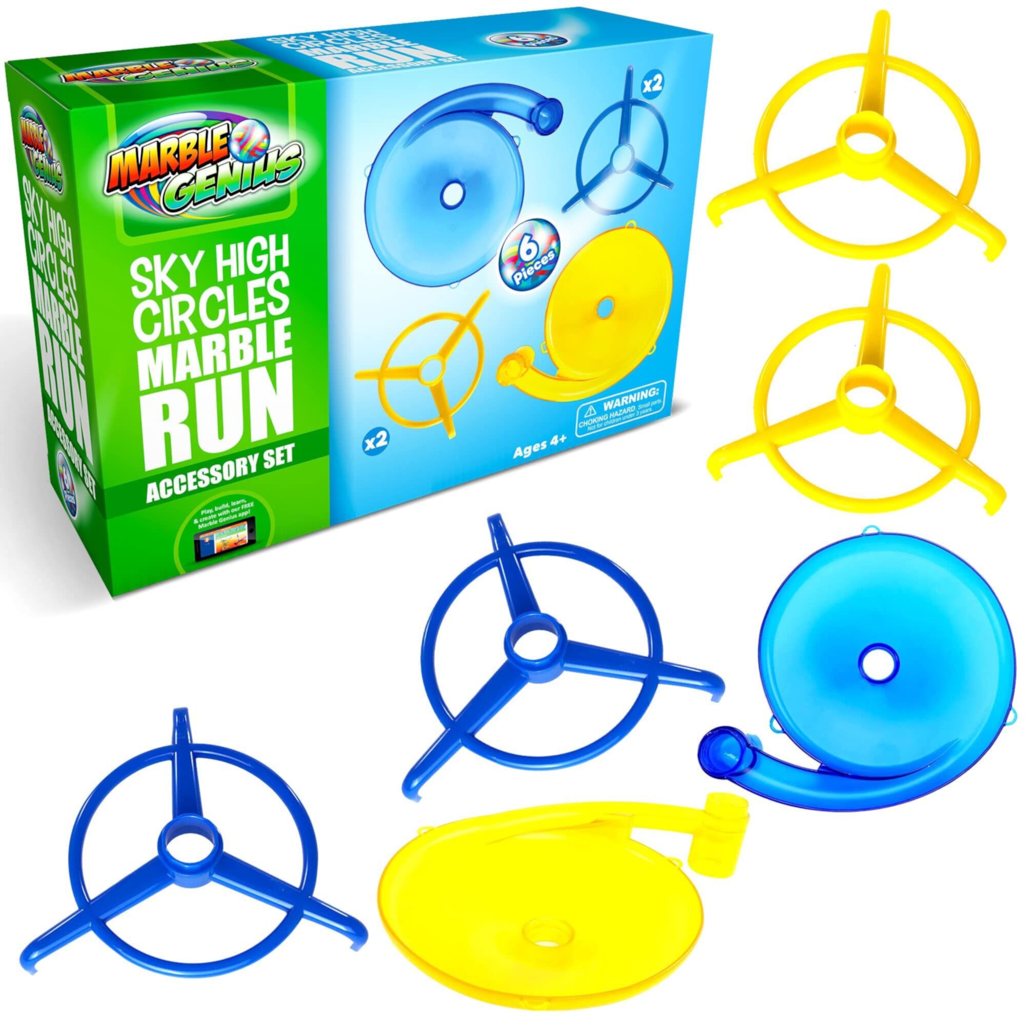 Marble Genius Sky High Circles Accessory Add-On Set - Take Your Marble Run to the Next Level & Create a Gravity-Defying Track Race Thrills with 6 Pieces of Towering, Twisty-Turny Fun, Perfect for Kids Marble Genius