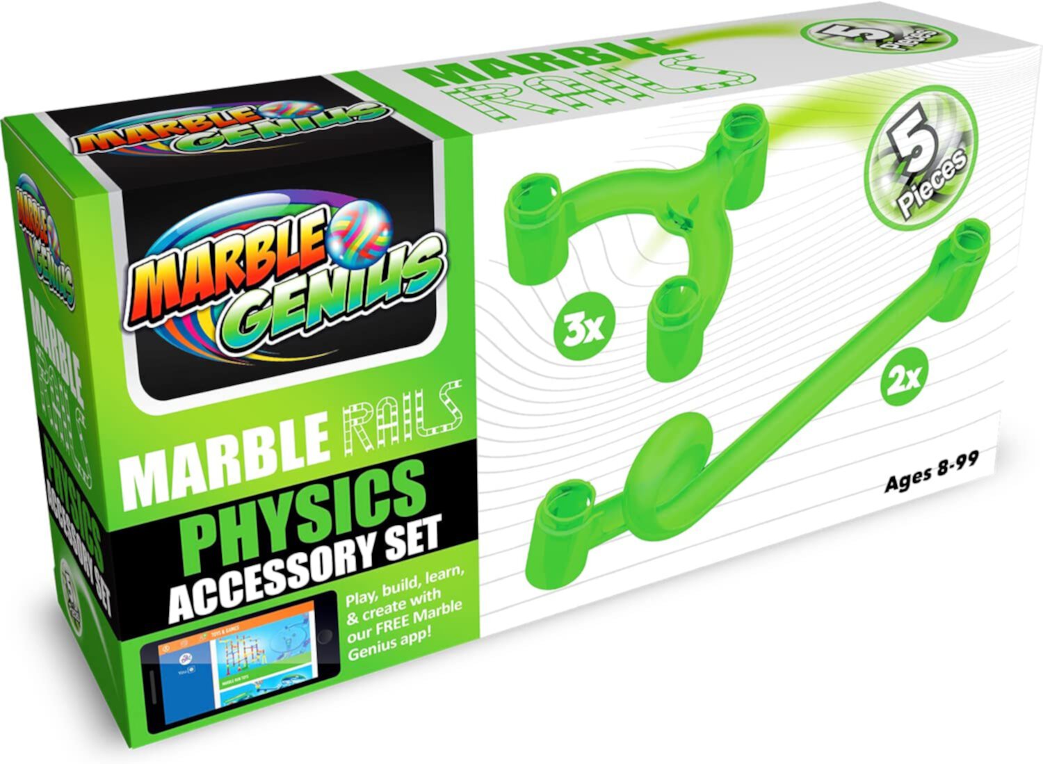 Marble Genius Marble Rails Physics Set: 5 Piece Marble Run (Includes 3 Y Splitters and 2 Loops), Compatible With Marble Rails Building Sets, Comes With Online App and Instruction Manual, Ages 8 and Up Marble Genius