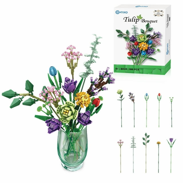 Contixo Tulip Bouquet Building Decoration Set, Decorative Botanical Bouquet, STEM Toys for Kids, Boys & Girls, Ages 6+ Home Decor, Gifts - 999 Pcs Contixo