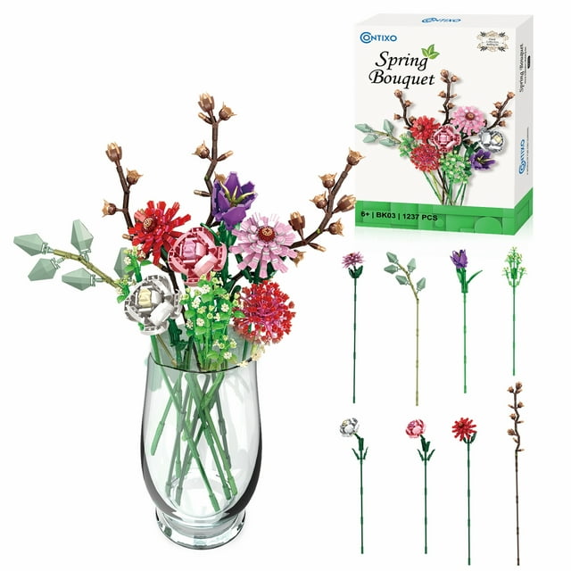 Contixo Rose & Flower Bouquet Building Decoration Set, Decorative Botanical Bouquet, STEM Toys for Kids, Boys & Girls, Ages 6+ Home Decor, Gifts - 1237 Pcs Contixo