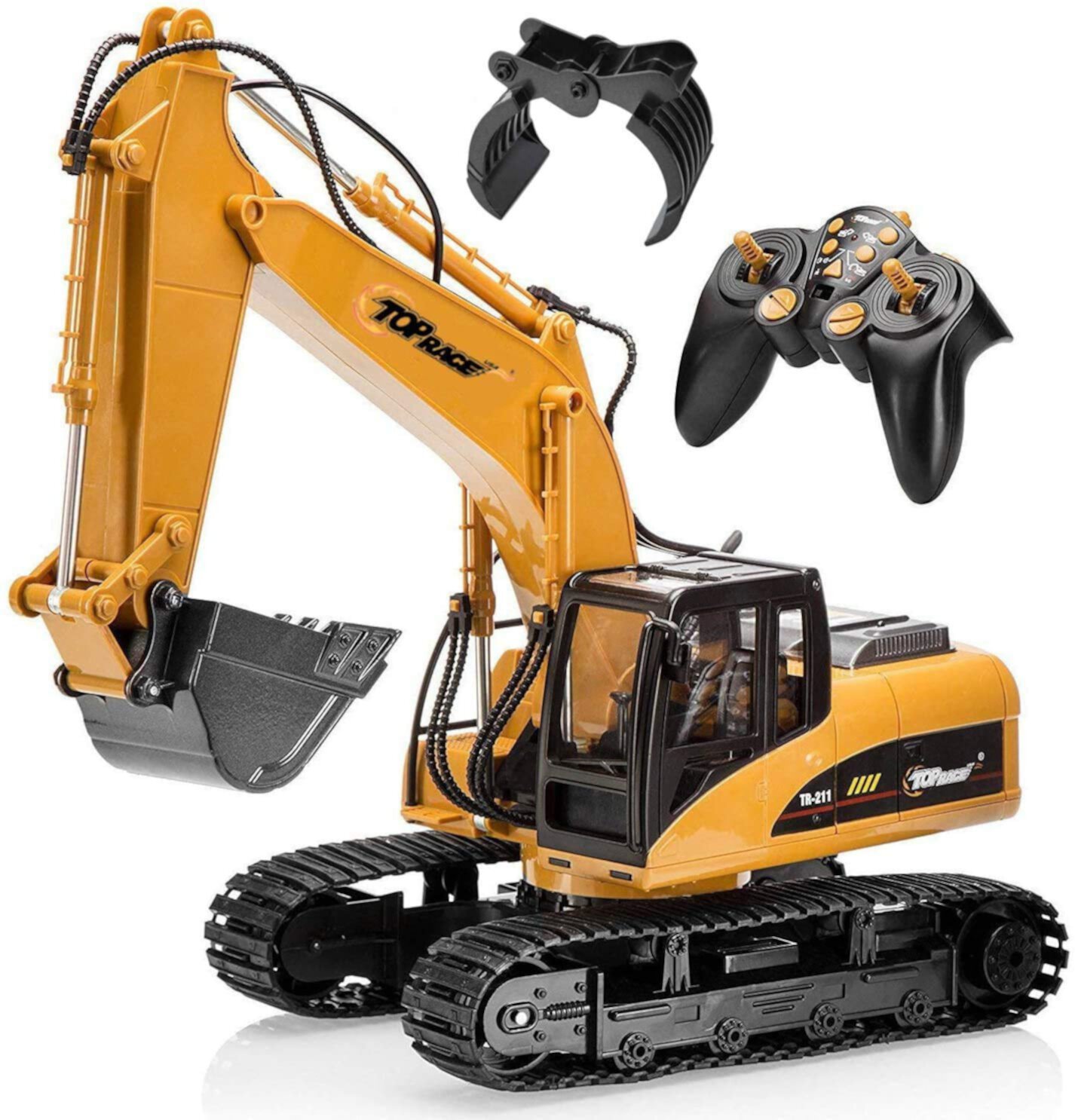 Top Race 15 Channel Full Functional Remote Control Excavator Construction Tractor, Excavator Toy with 2.4Ghz Transmitter 2 in 1 Top Race