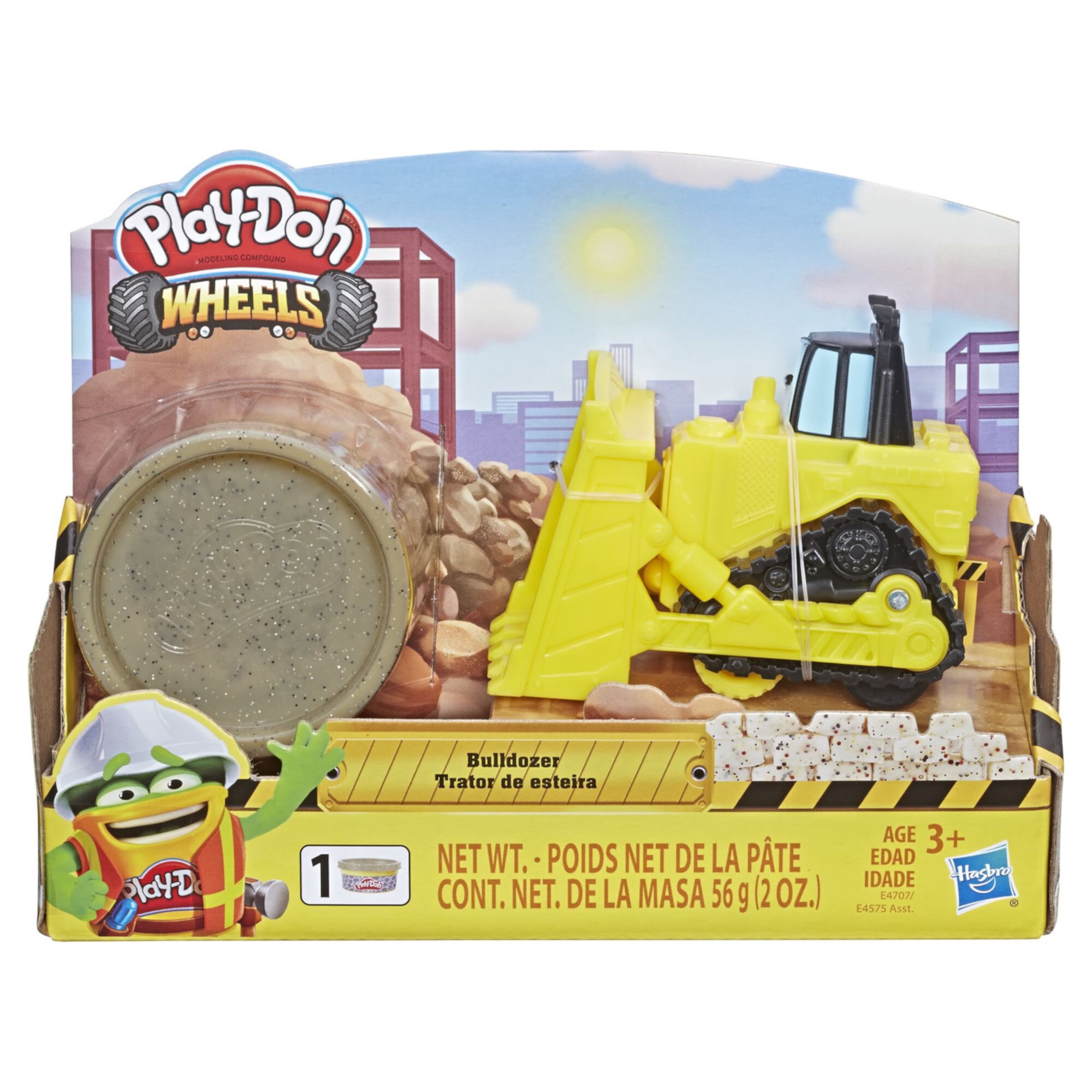 Play-Doh Wheels Mini Bulldozer Toy with 1 Can of Non-Toxic Play-Doh Stone Colored Buildin' Compound Play-Doh