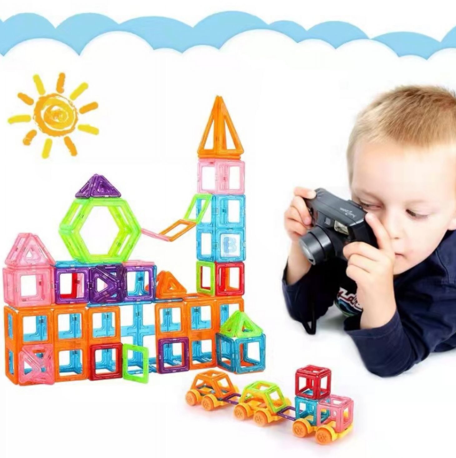 Magnetic Blocks Building Toys Tiles for Kids Pastel Color 100 Piece Topboutique