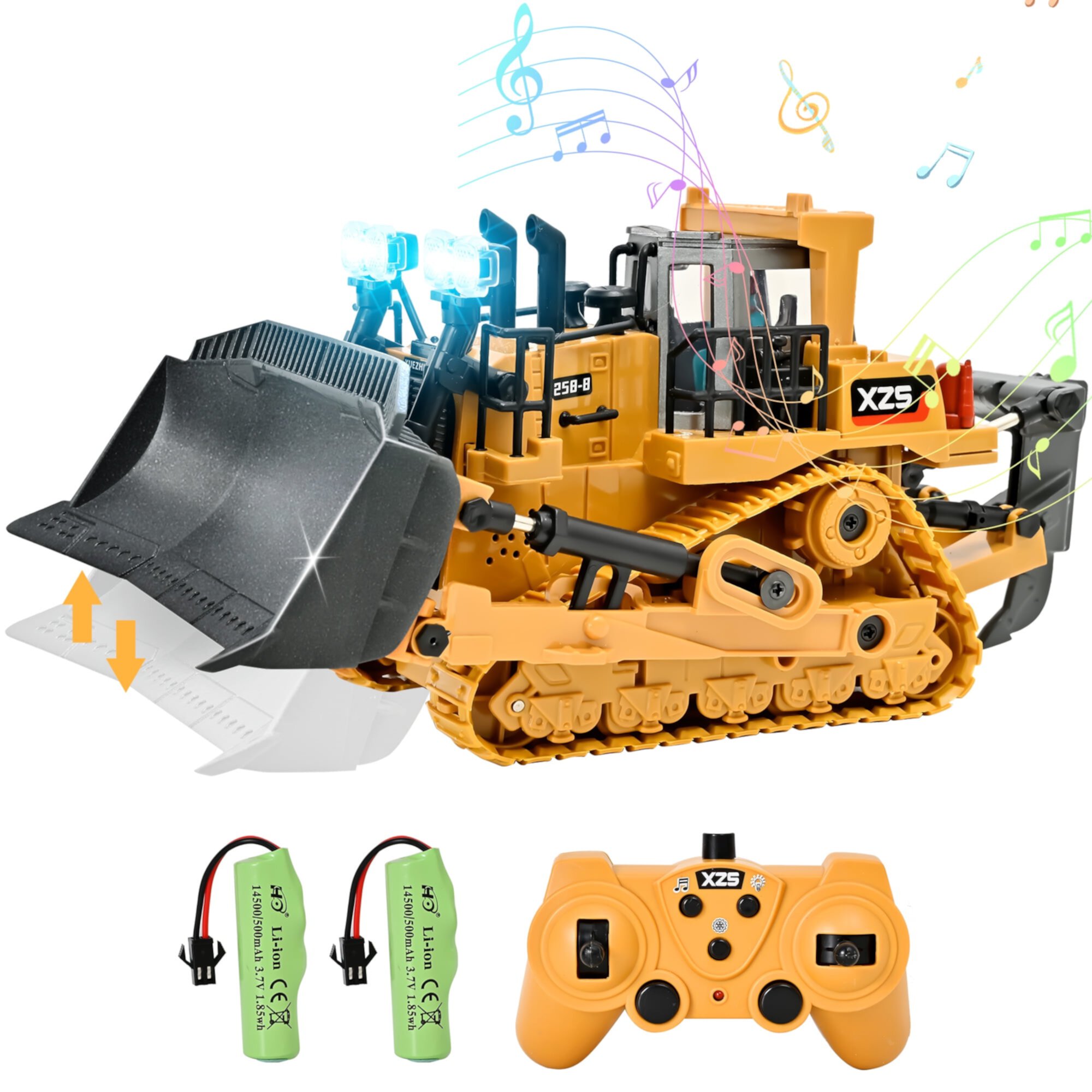 Construction Toys - Mini Remote Control Tractor Track, RC Construction Bulldozer Vehicles Toys with Metal Shovel, Lights, and 2 Rechargeable Batteries. Best Gift for Kids Topfox