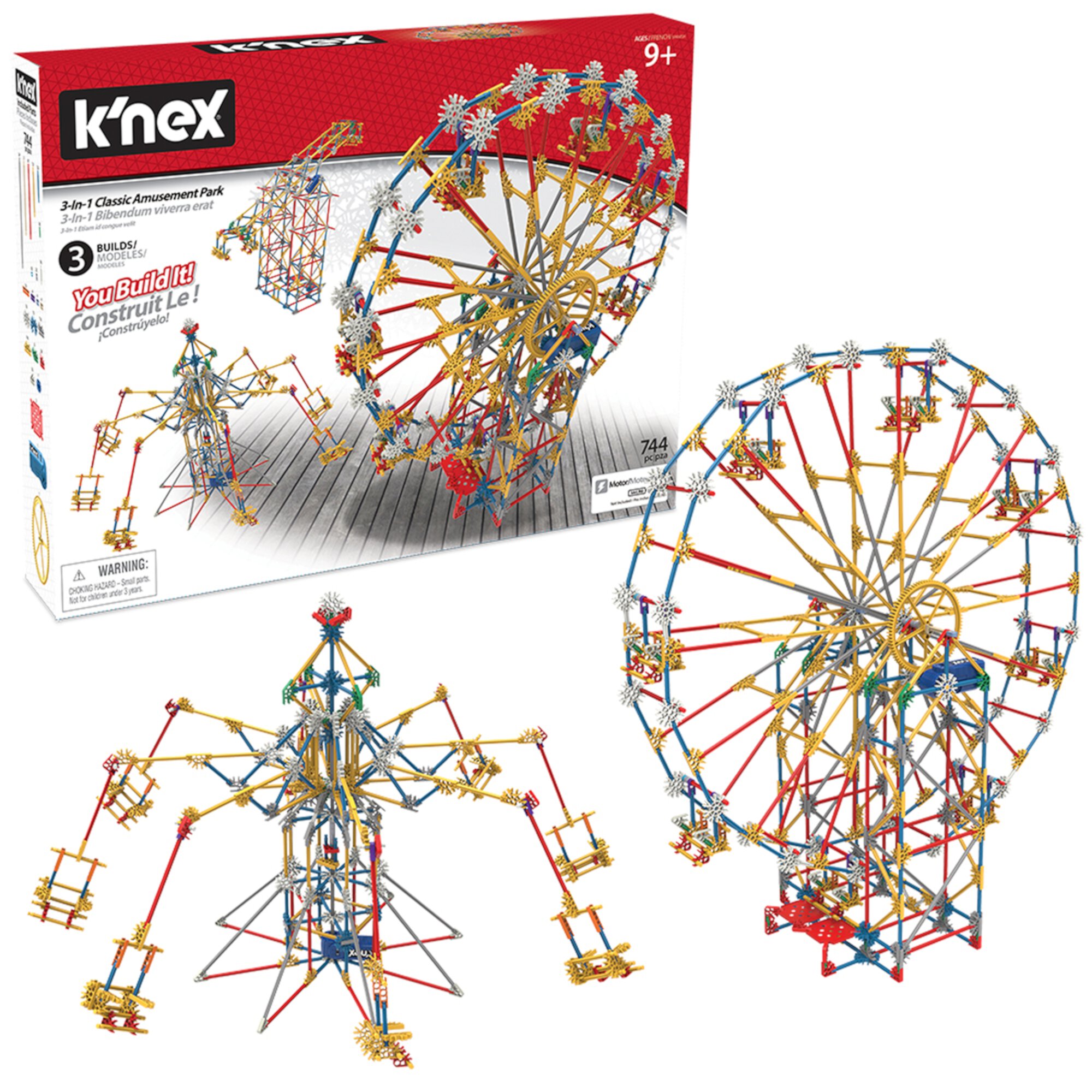 K'NEX Thrill Rides - 3-in-1 Classic Amusement Park Building Set - 744 Pieces - Ages 9 Engineering Education Toy K'NEX