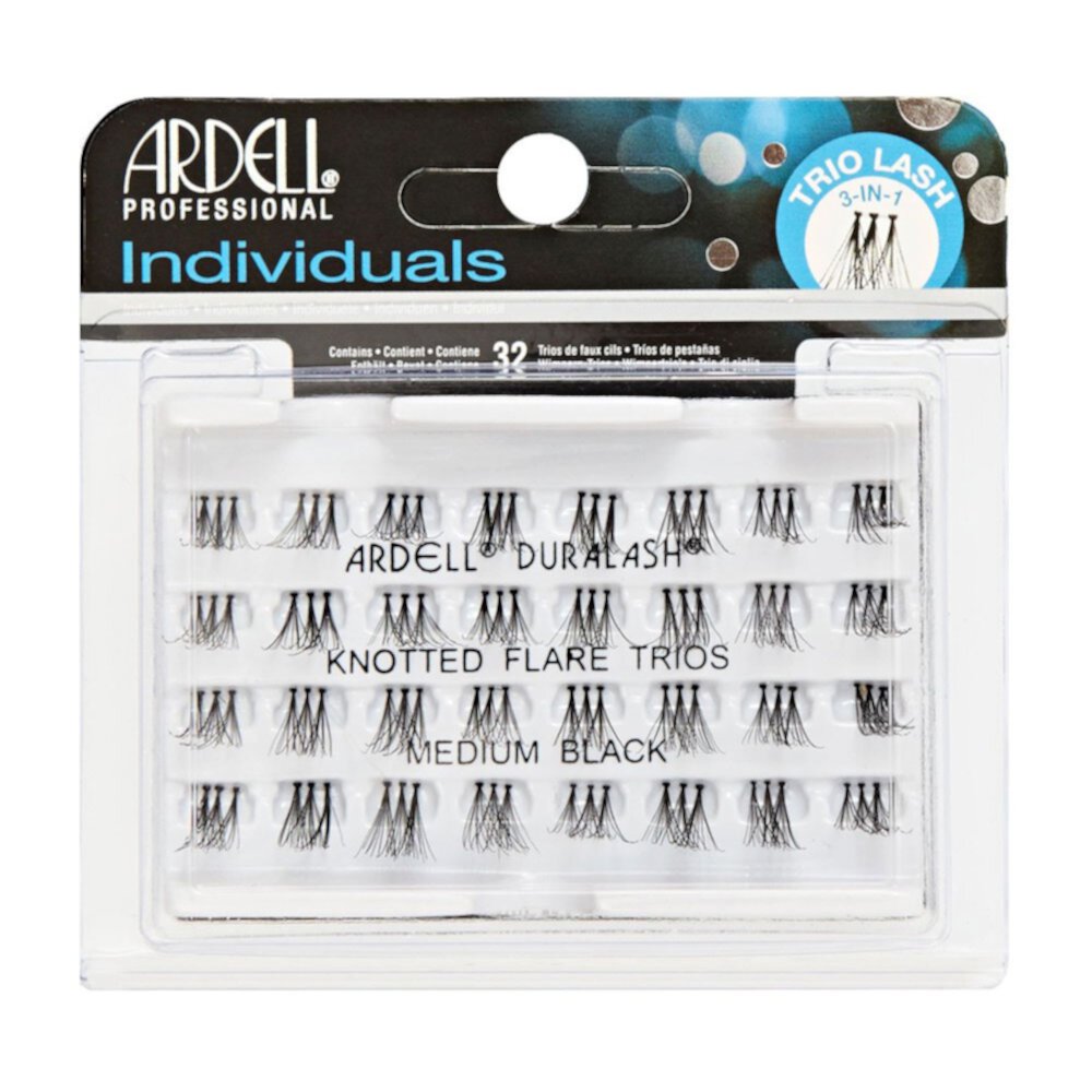 Ardell Professional Individuals Duralash Knotted Flare Trios , 32 Lashes, Medium Black,6 Packs ARDELL