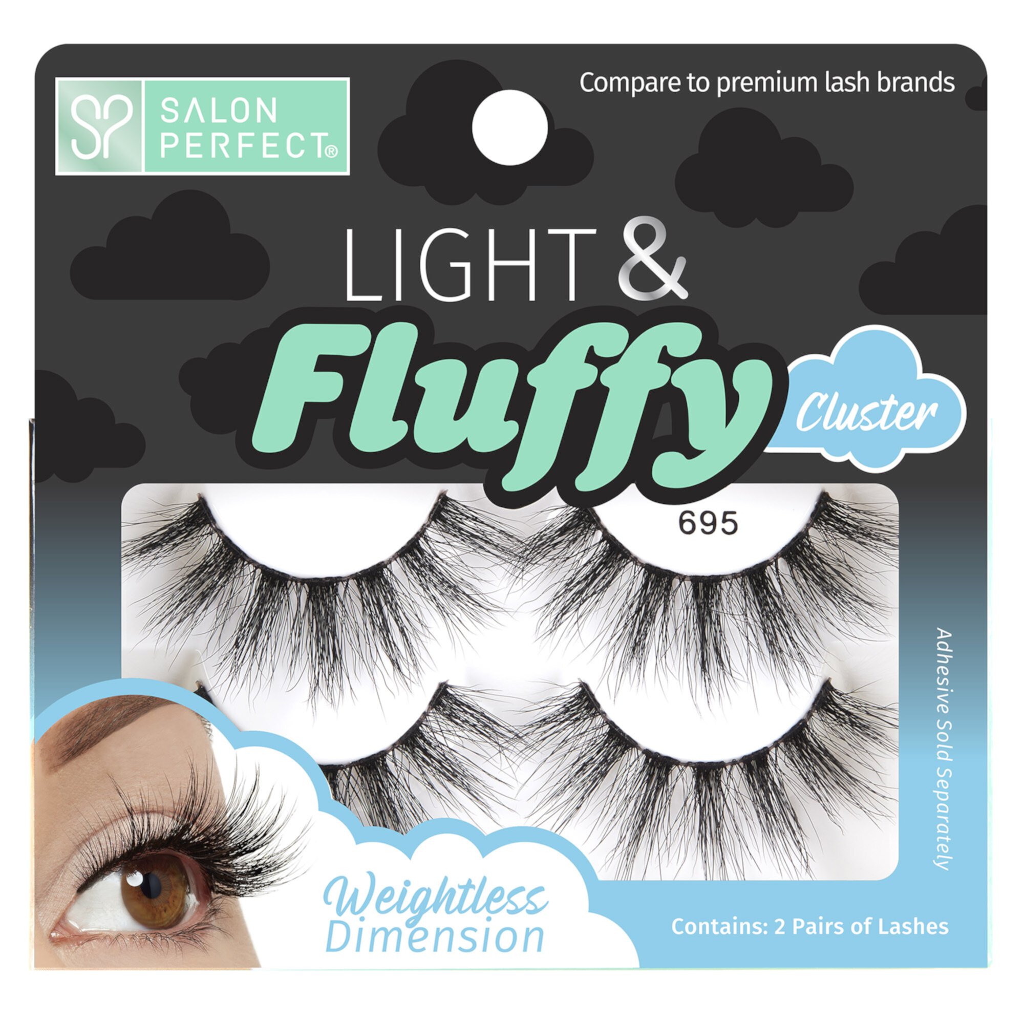 Salon Perfect Light & Fluffy 695 Cluster Lash, Black, 2 Pairs Salon Perfect