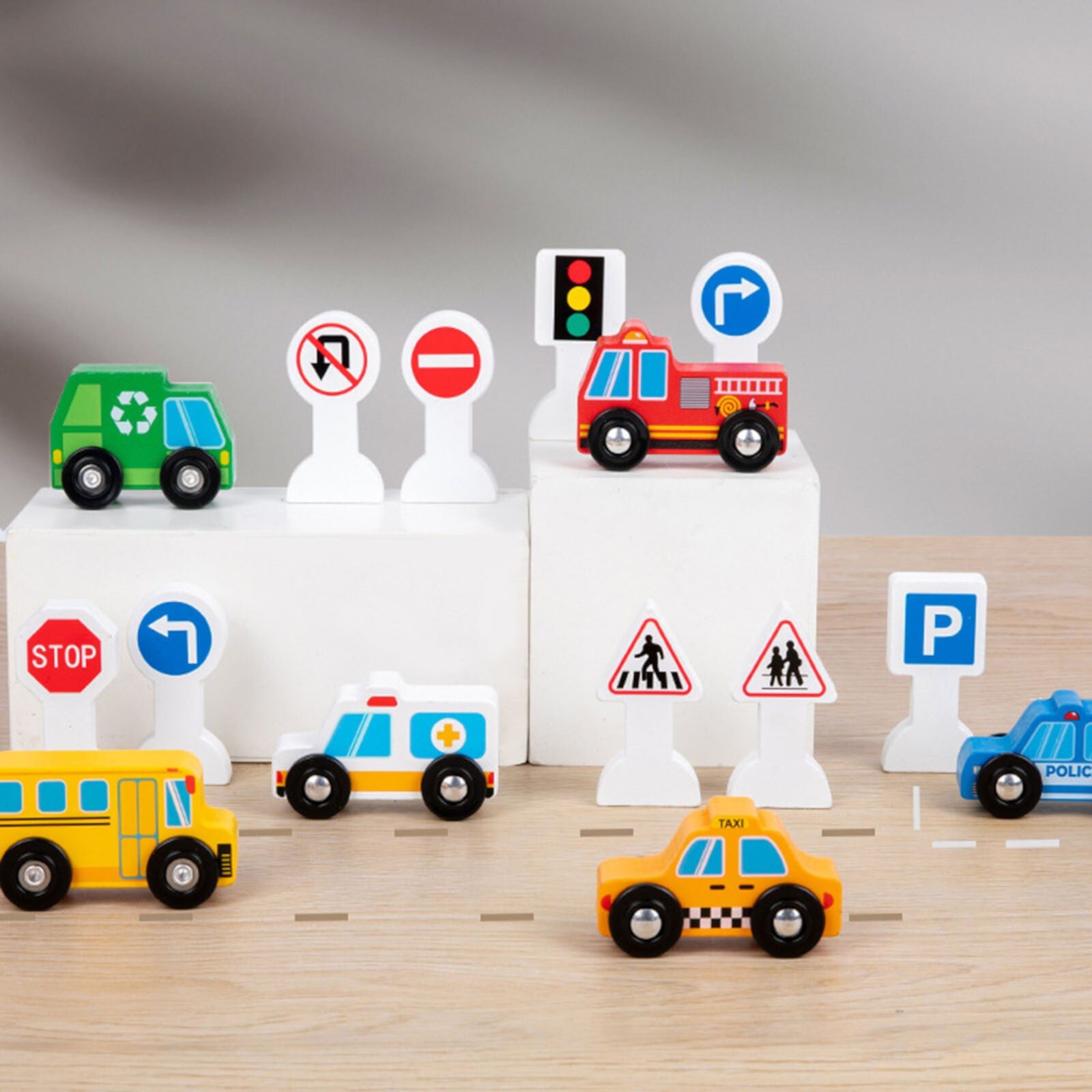 SIYTUAU Wooden Vehicles And Traffic Signs With 6 Cars And 9 Signs Toys for Boys 8 to 11 Years SIYTUAU