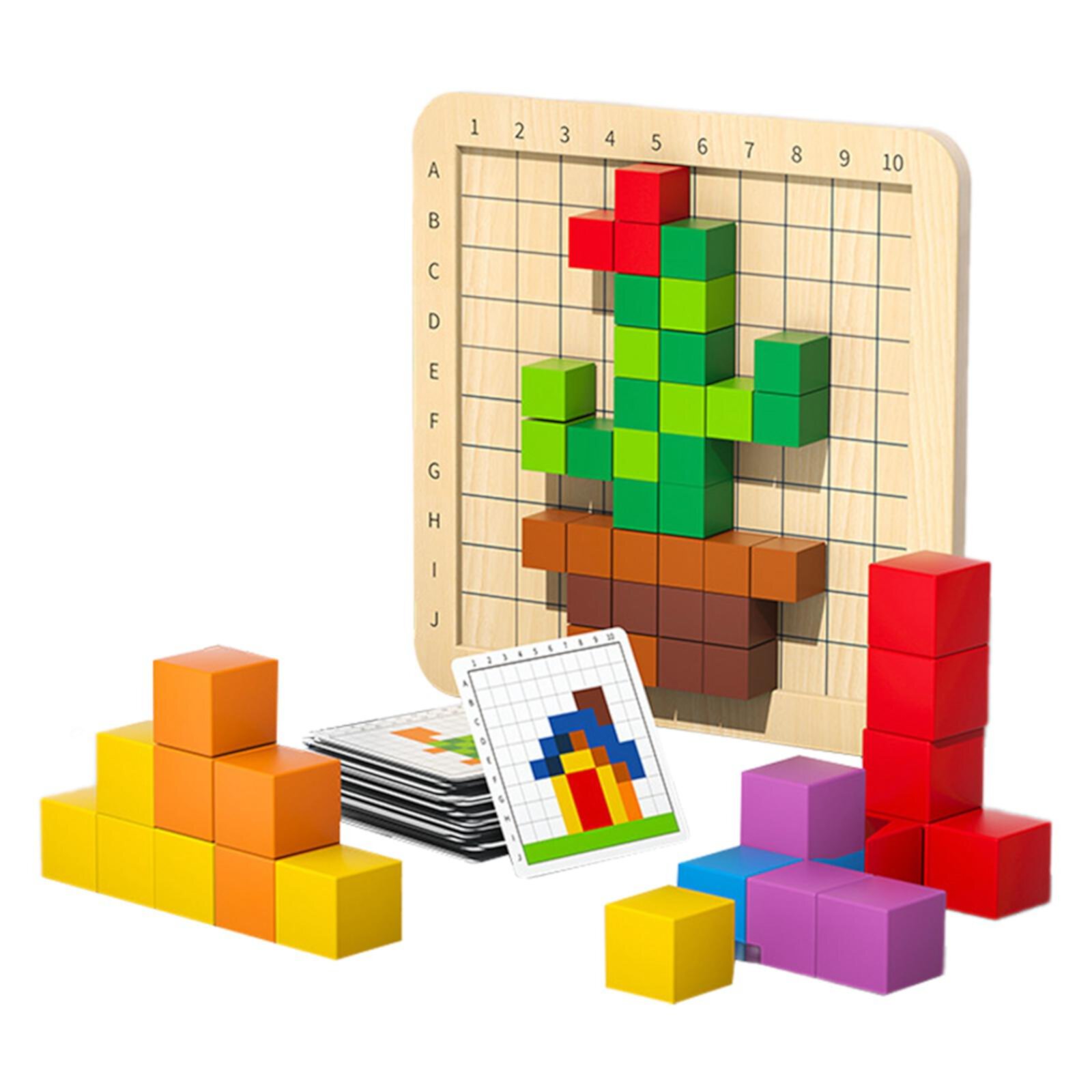 Hellery Colorful Counting Cubes Classroom Wood Building Blocks for Kids Baby Ages 3+ with 24 cards Hellery