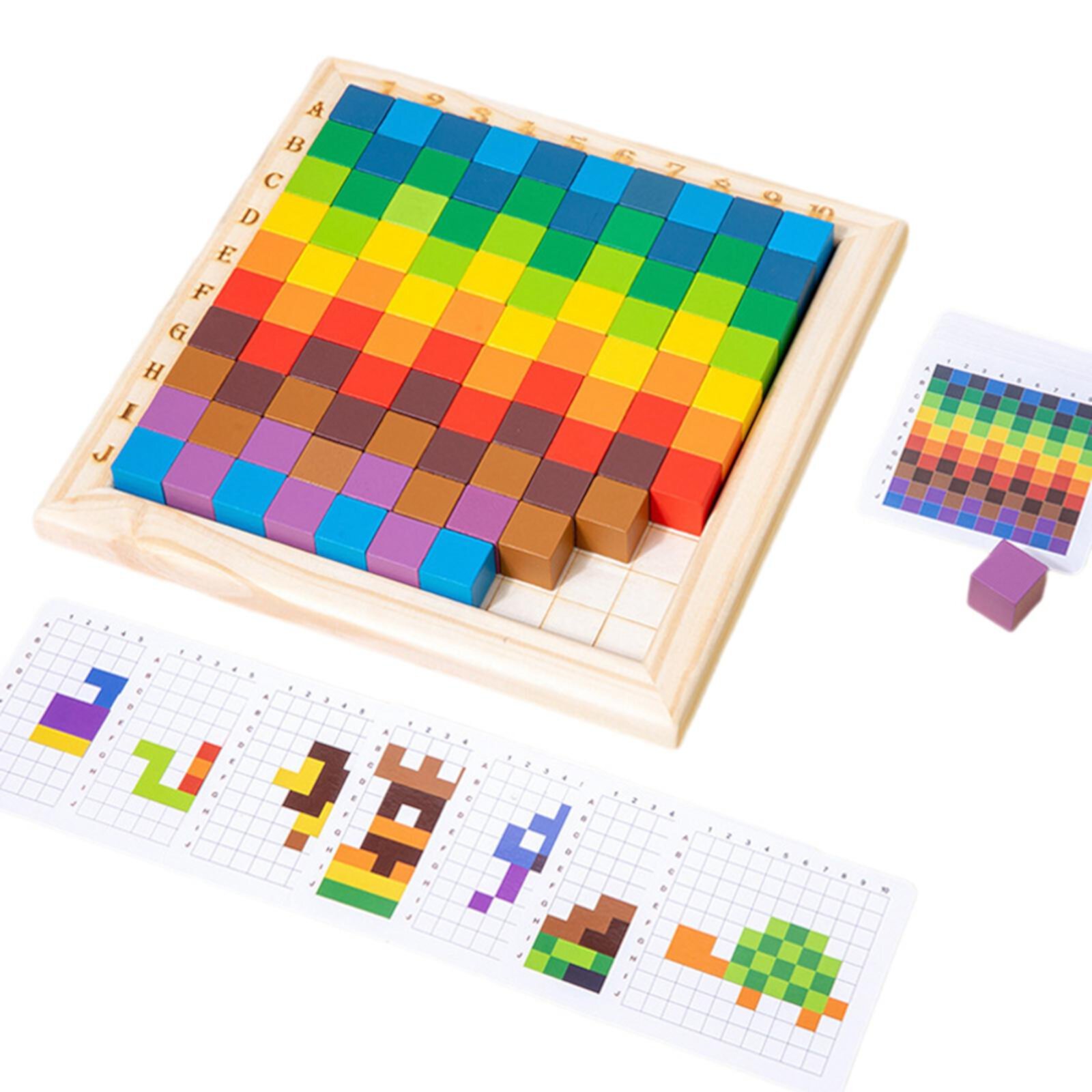 Hellery Colorful Counting Cubes Classroom Wood Building Blocks for Kids Baby Ages 3+ with 20 cards Hellery