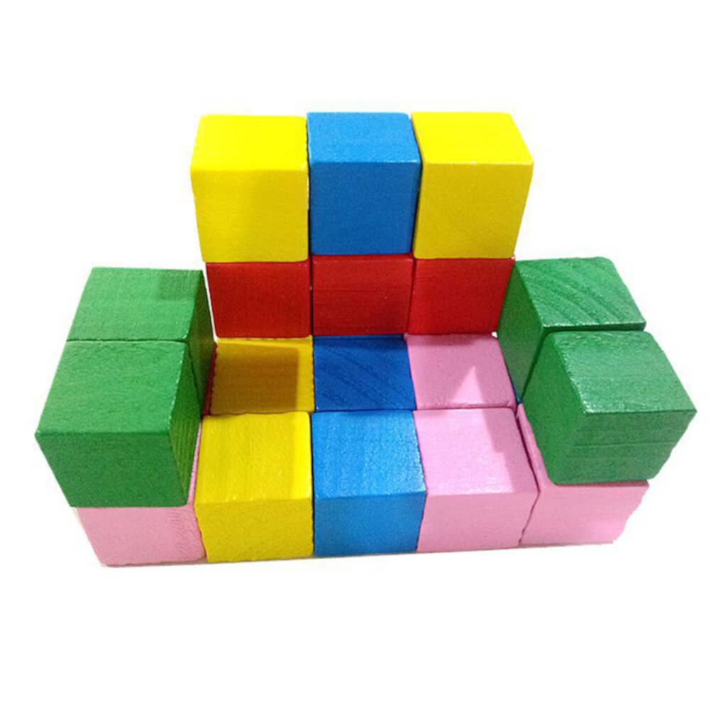 100 PCS Wooden Craft Cube Small Building Blocks Piece Toddler Primary School Bamboo LongYTong