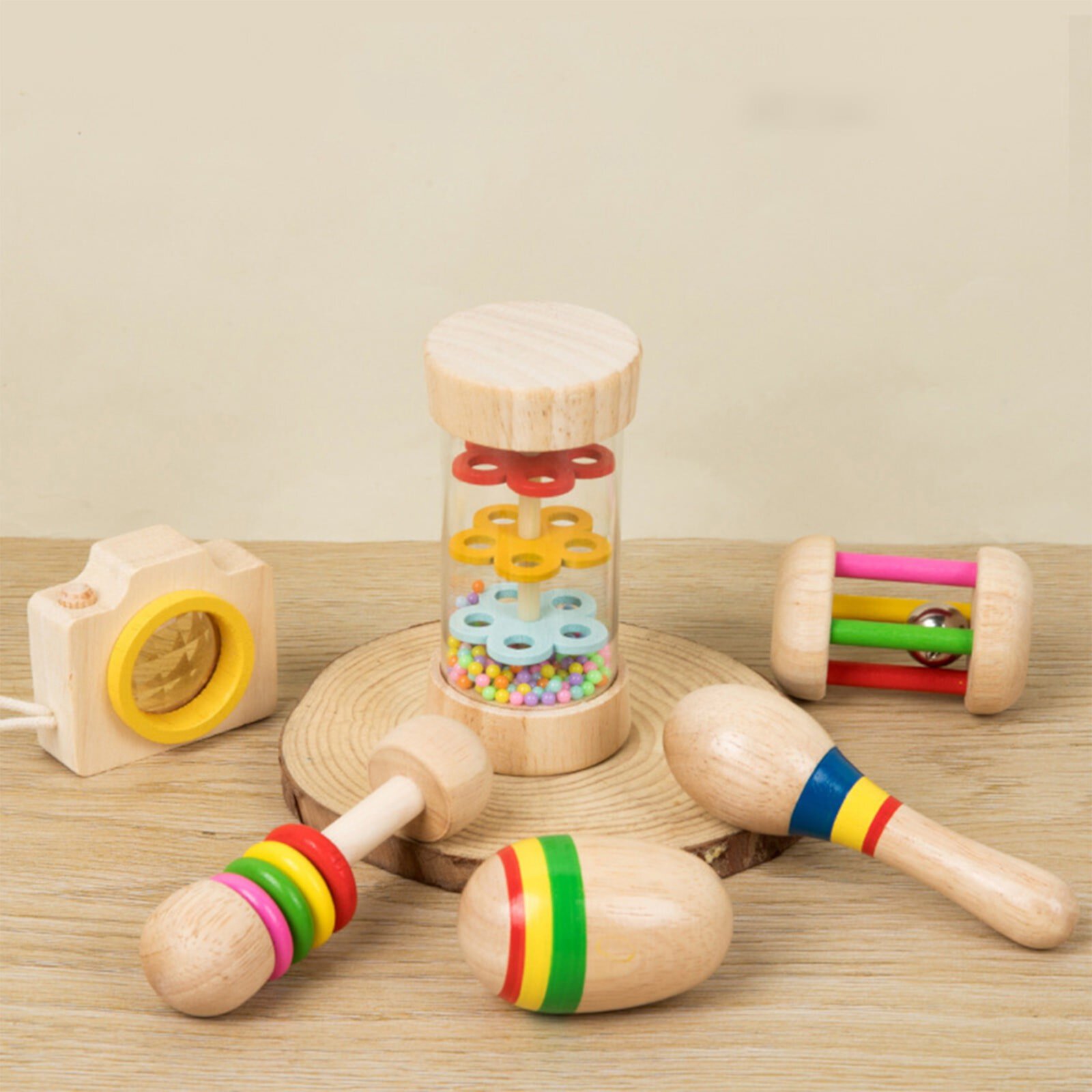 SIYTUAU Early Education Wooden Children's Soothing Hand Cranked Bell 6 Piece Combination Set Puzzle Toy For Boys And Girls Holiday Birthday Gifts Toys for Boys 8 to 11 Years SIYTUAU