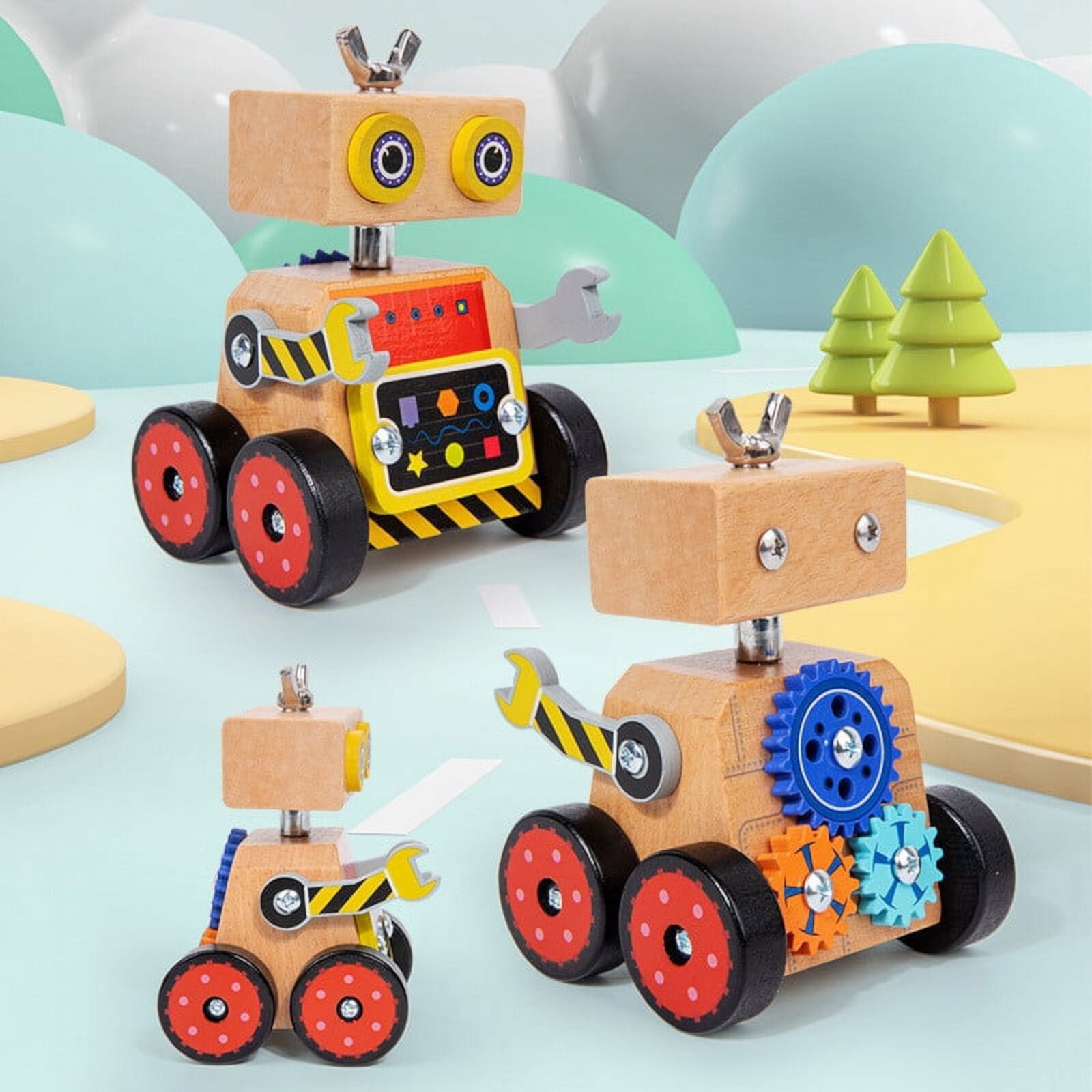 Wooden Early Education Multifunctional Gear Assembly Robot SIYTUAU