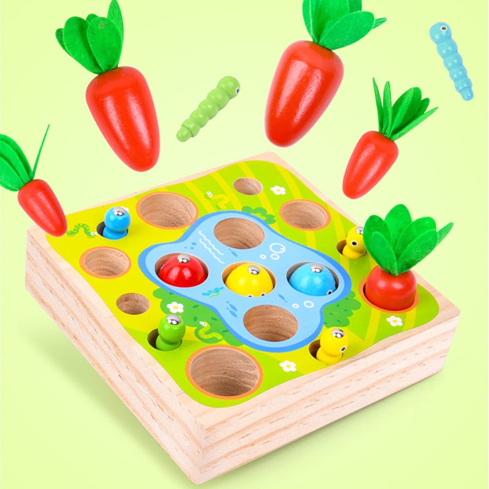 SIYTUAU New Happy Farm Pull Radish Magnetic Fishing Game Wooden Building Blocks Children's Educational Desktop Toy Baby Gift SIYTUAU