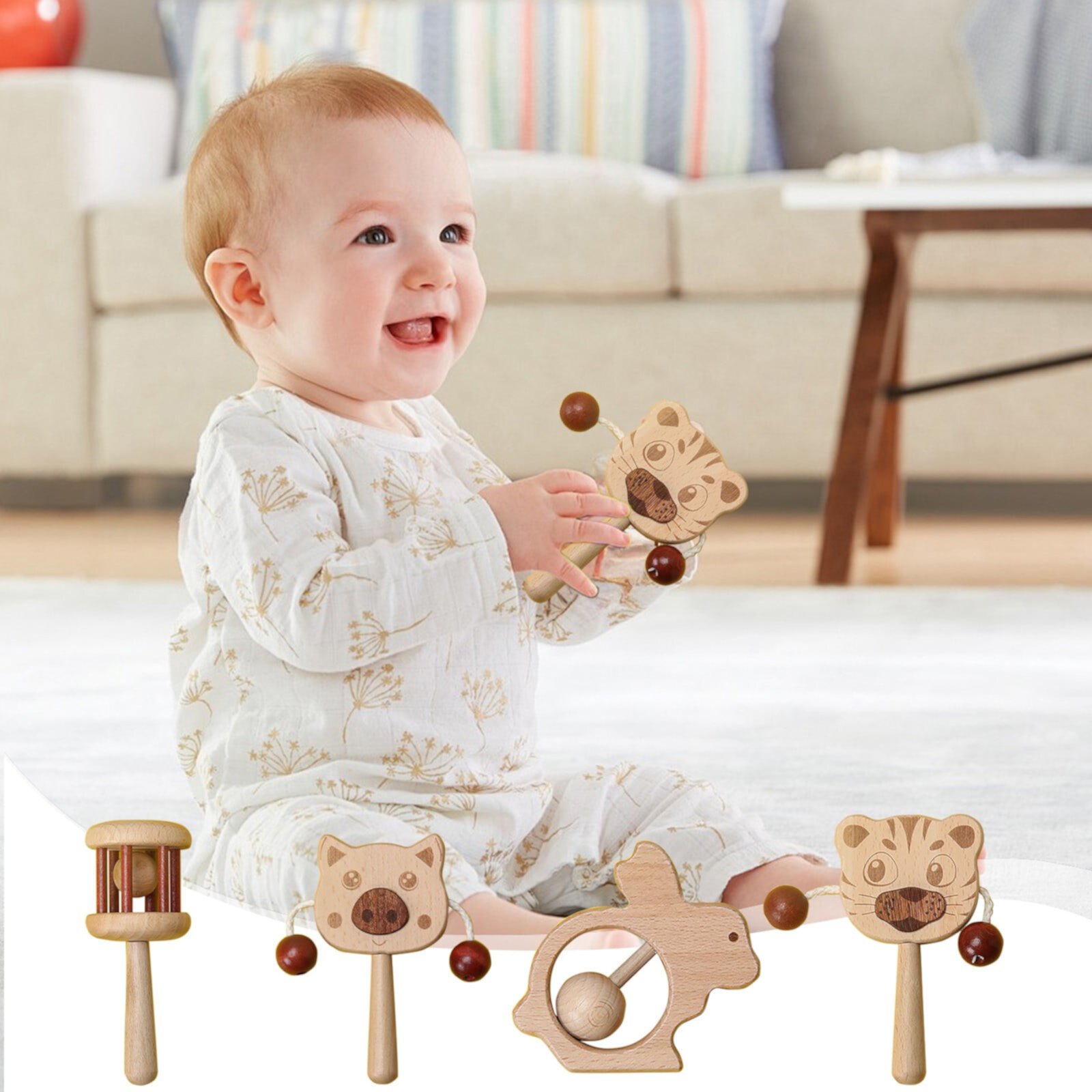 SIYTUAU Natural Wooden Baby Rattle Toy For Infants Aged 0-1 Year Handheld Sensory Toy Promotes Motor Skills And Sensory Development Safe Toys for Boys 8 to 11 Years SIYTUAU