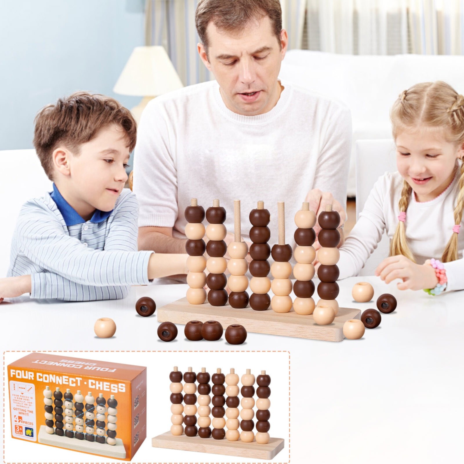 SIYTUAU Wooden Board Game Children's Funny Toy Three-dimensional Four Piece Bead Game SIYTUAU