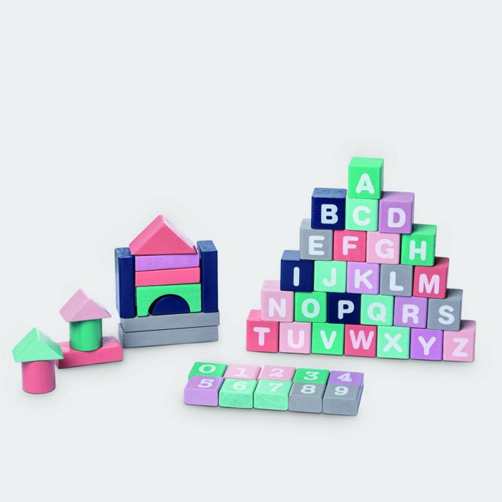 Wooden ABC/123 Blocks Blocks Building Toys 50Pcs Stacking Blocks Baby Alphabet Letters, Counting, Building Block Set for Toddlers Color Profit Kids