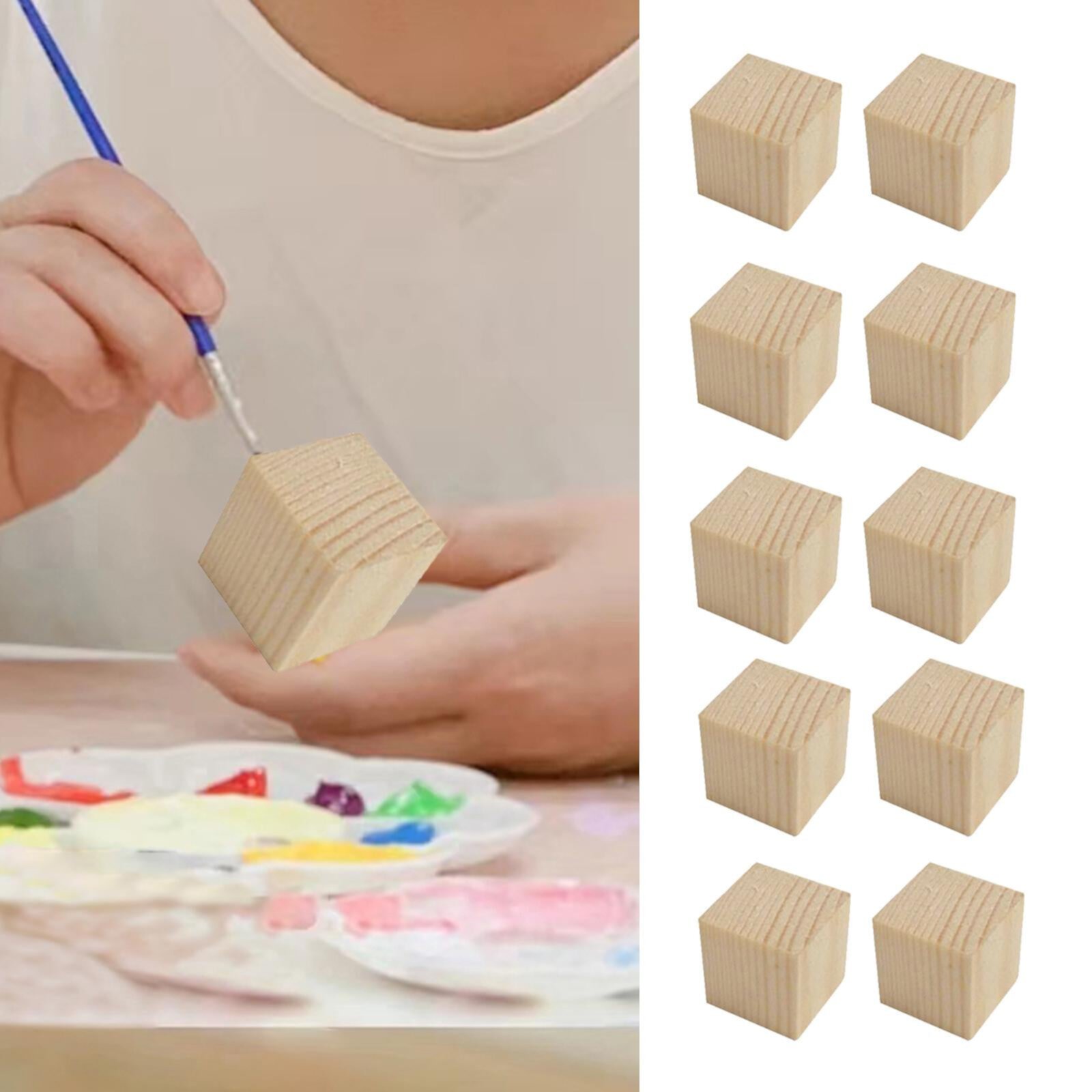 Hellery Unfinished Wooden Blocks Wooden Cubes Arts Crafts Kids Learning Square Blocks Stacking Blocks for Making Numbers DIY Projects 3.5cmx3.5cmx3.5cm Hellery