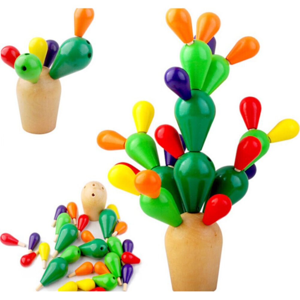 Wooden Balancing Cactus Inserted Removable Building Blocks Educational Toy Sipeihong