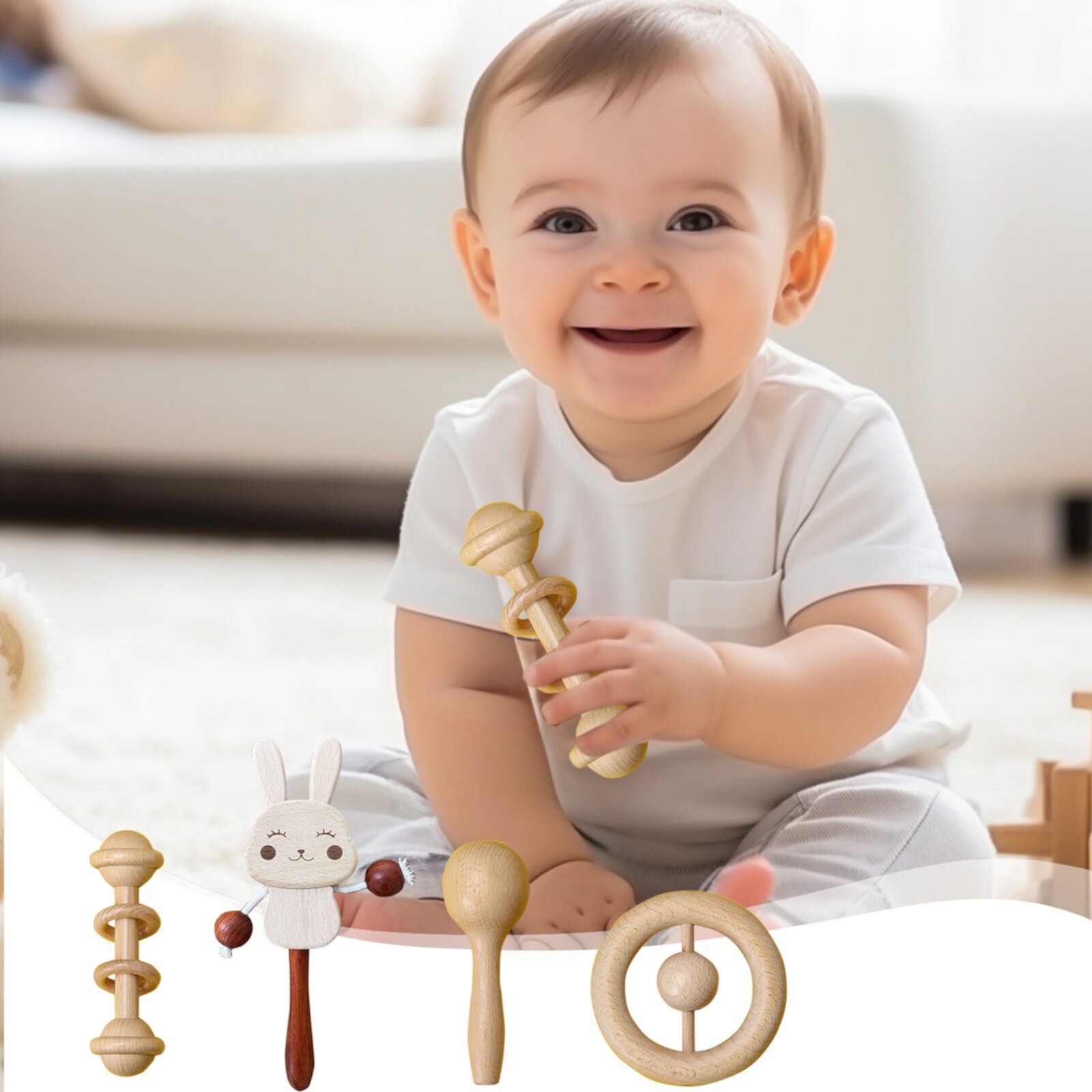 SIYTUAU Natural Wooden Baby Rattle Toy For Infants Aged 0-1 Year Handheld Sensory Toy Promotes Motor Skills And Sensory Development Safe Toys for Boys 8 to 11 Years SIYTUAU