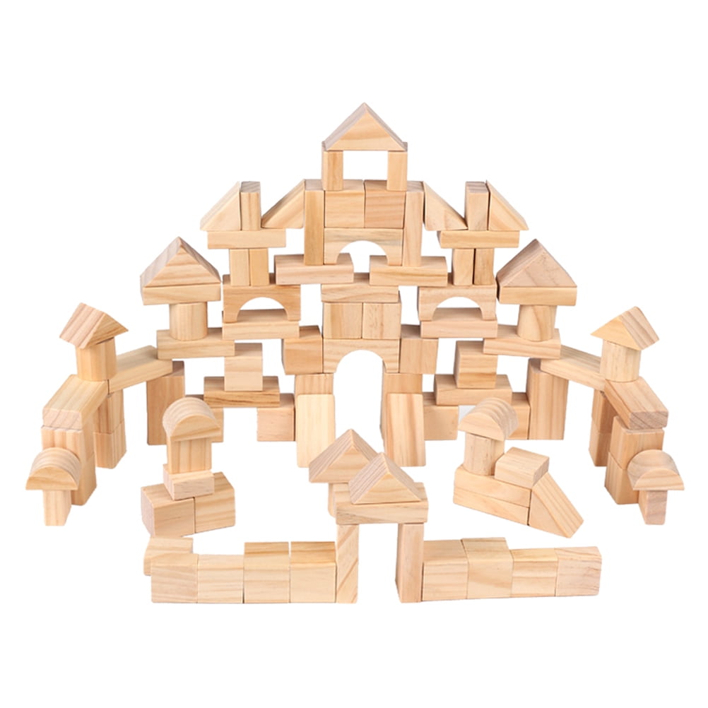 FRCOLOR 100 Pcs Kids Wooden Building Block Set Castle Blocks Natural Wood Stacking Cubes Educational Toy for Boys and Girls Sipeihong