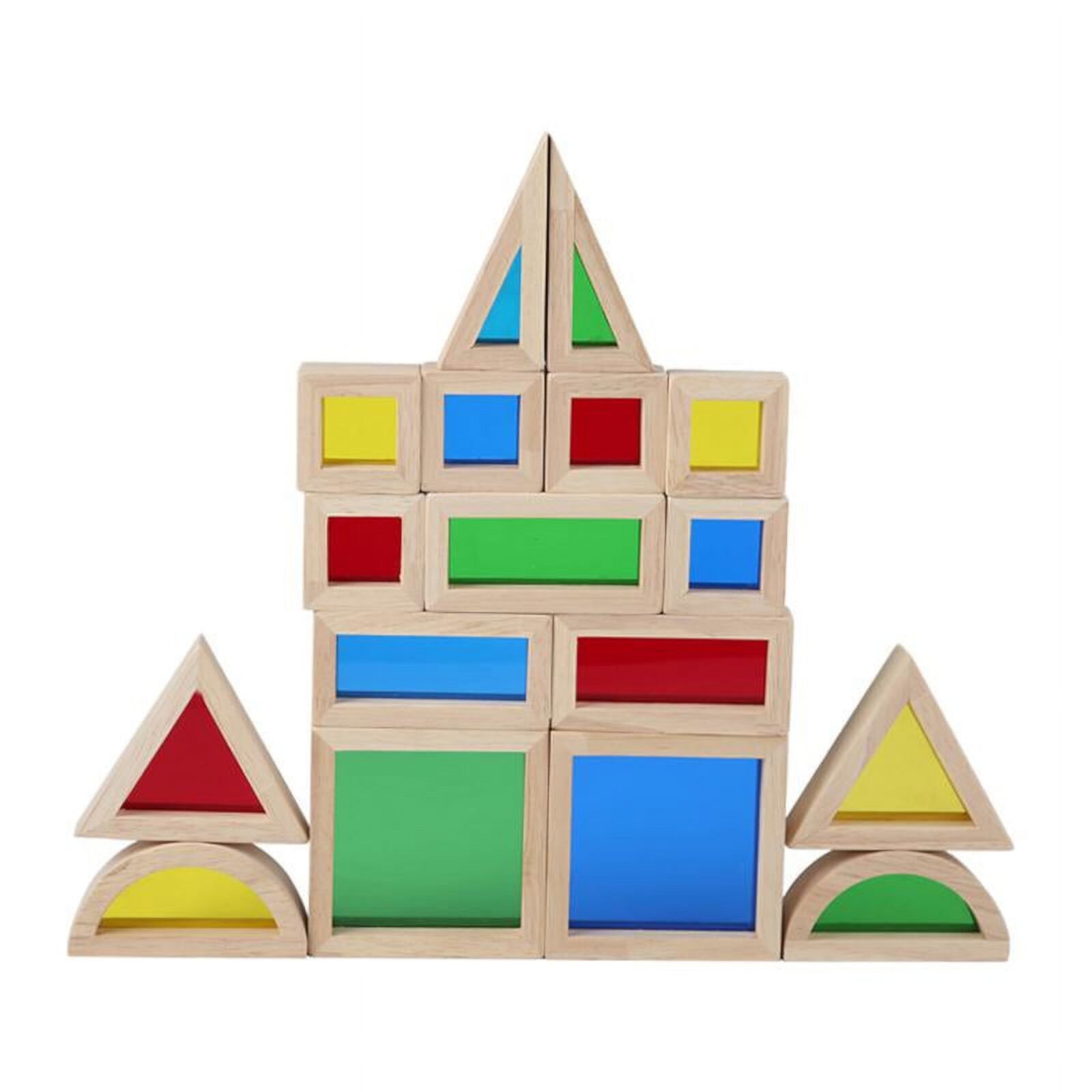 PETSOLA 17x Geometry Wooden Blocks Wood Building Blocks Set Learning Colorful Kids Ages 2-4 Montessori Toys Preschool Rainbow Stacker PETSOLA