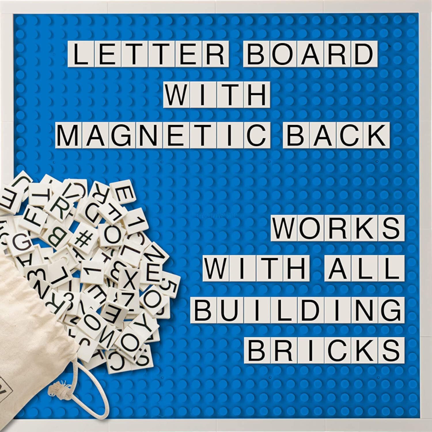 Creative QT Brick Building Letter Board - with Over 285 StoryBricks Letters and Symbols - Changeable Building Brick Message Board with Letters and Magnetic Backing - Grey 10 x 10 Inch Creative QT