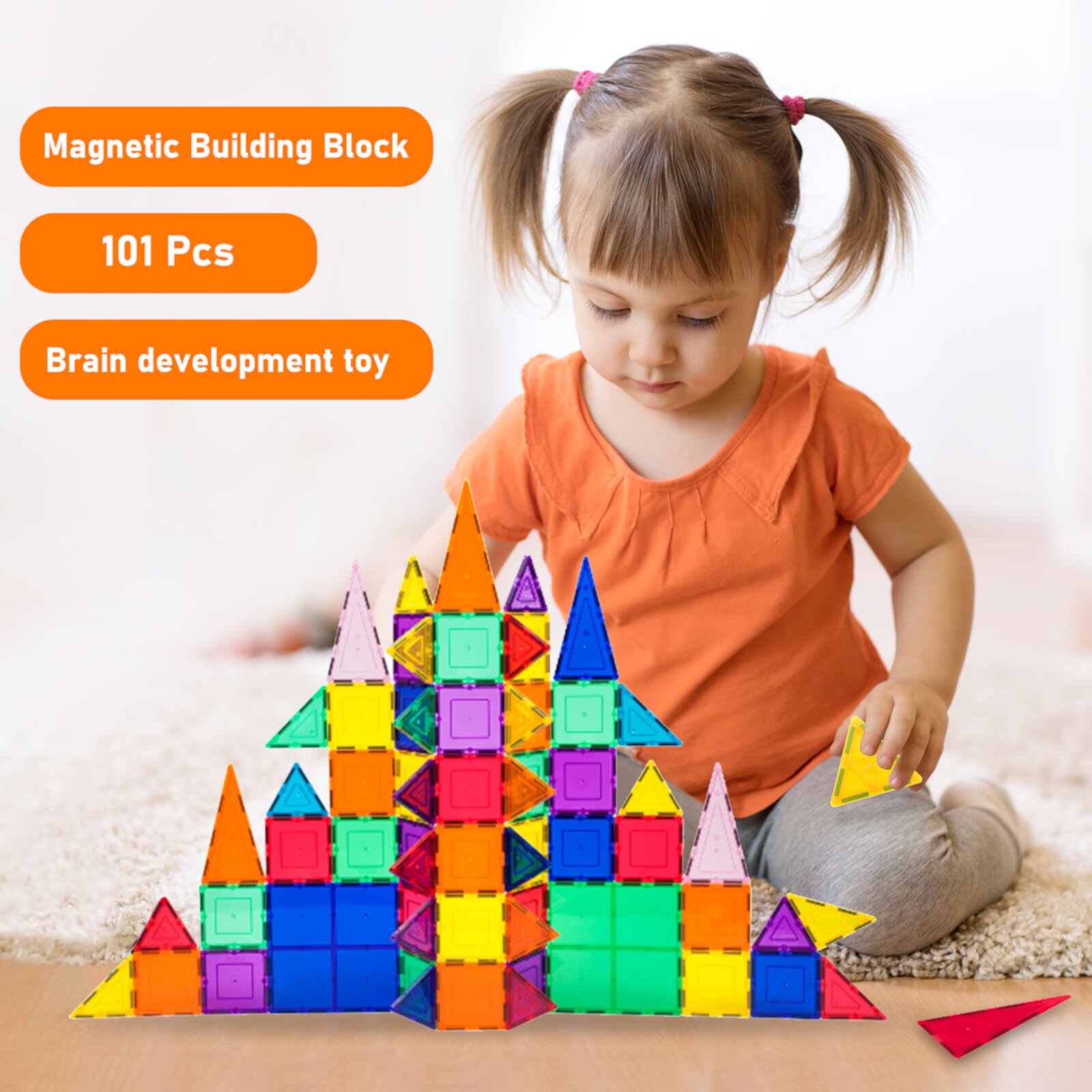 Magnet Toys Magnetic Tiles, 101 PCS Magnetic Building Blocks Set for Boys Girls Preschool Educational Construction Kit Magnet Stacking Toys for Kids Toddlers Children Bruce & Shark