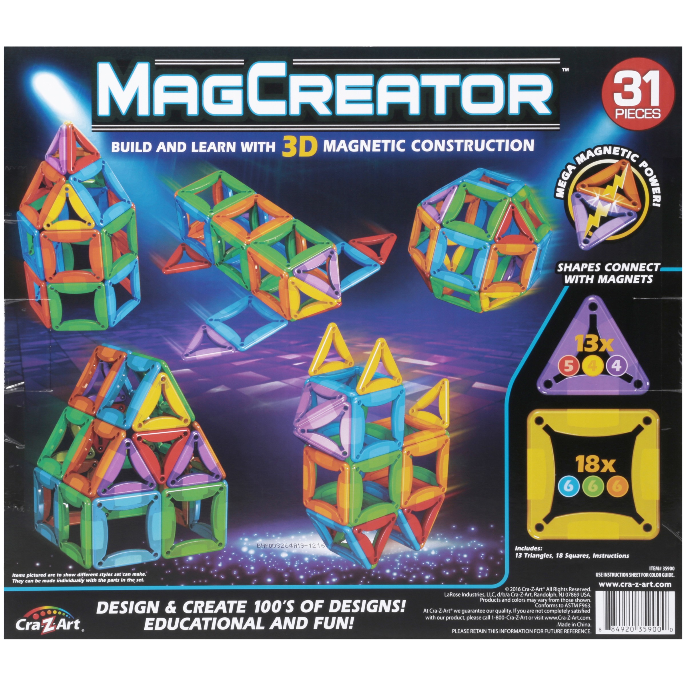 Cra-Z-Art MagCreator 31 Piece Multicolor 3D Magnetic Set, Fun STEM Toy for Ages 6 and up Cra-Z-Art