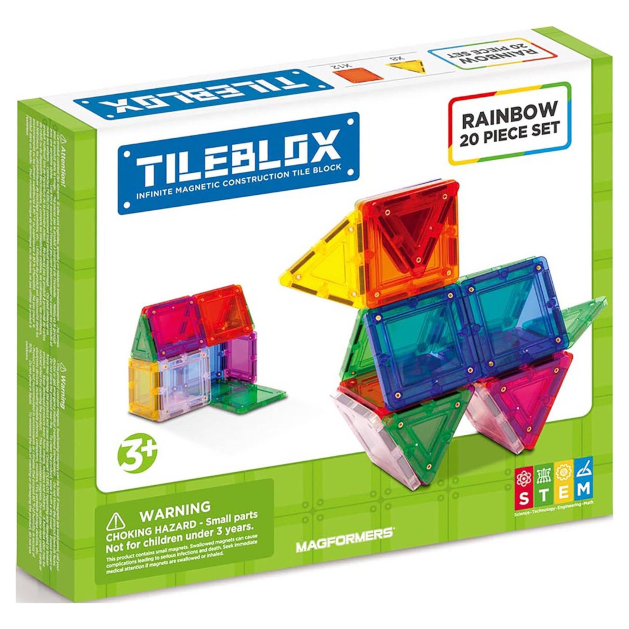 Магнитные плитки Rainbow Tileblox, набор из 20 предметов: 8 треугольников и 12 квадратов Magformers