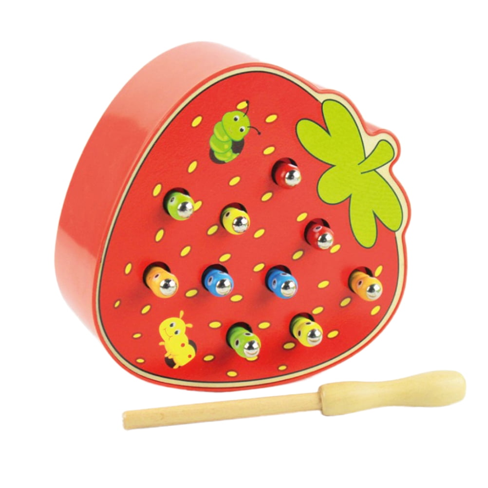 Funny Strawberry Shaped Catch Insects Game Toy Wooden Magnetic Early Developmental Educational Toys for Kids Toddlers NUOLUX