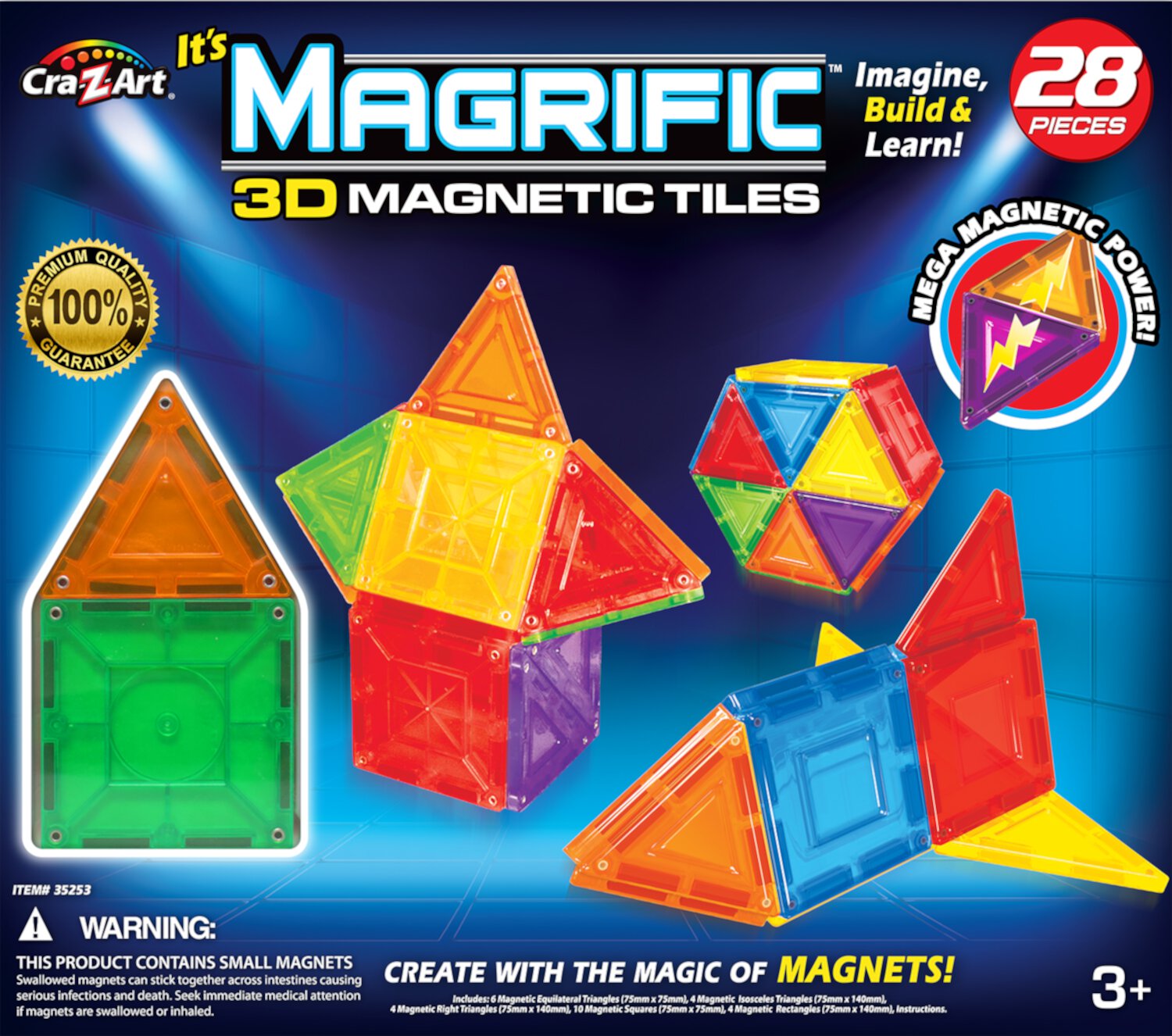 Cra-Z-Art Magrific 28 Piece Multi-Color Magnetic Tiles Set Cra-Z-Art