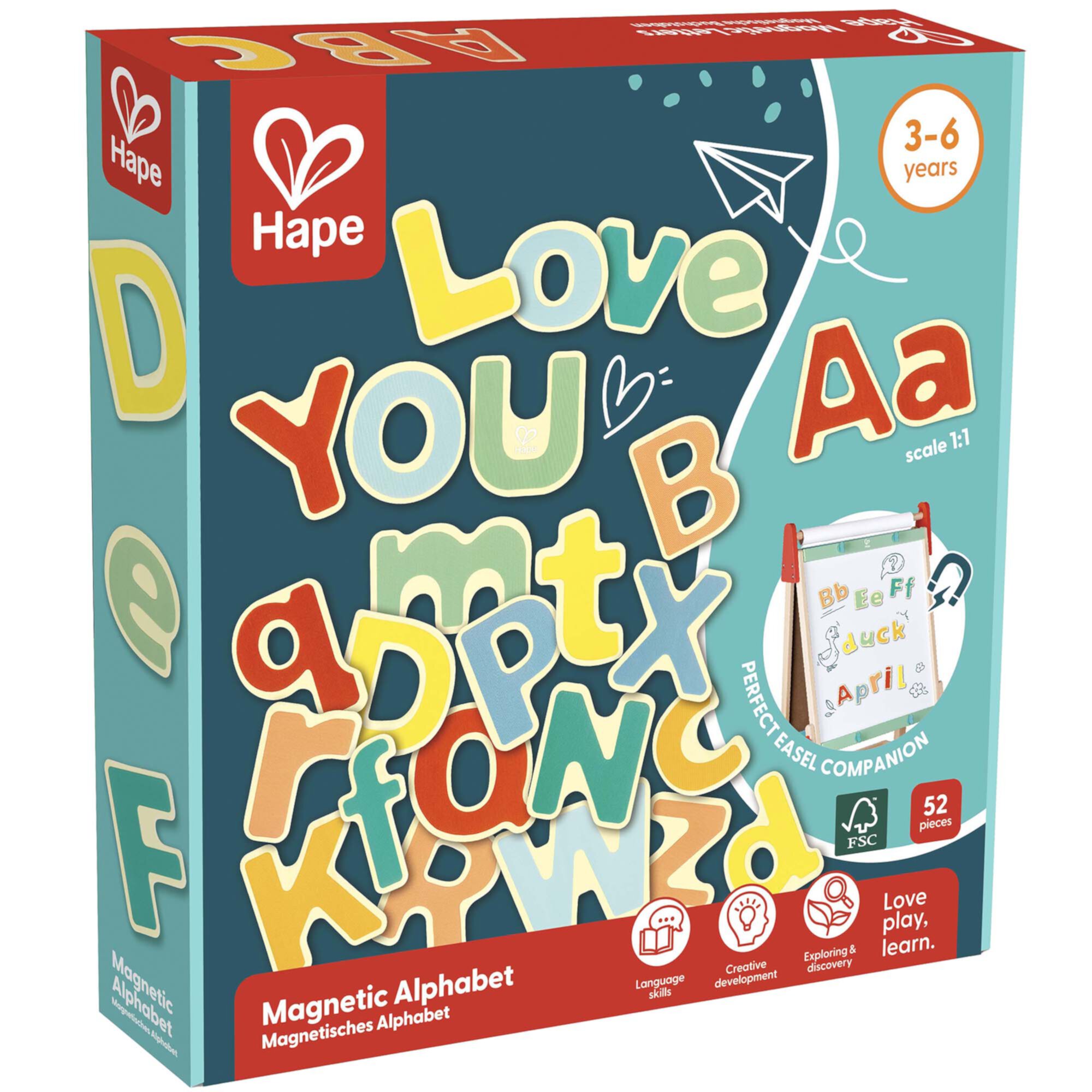 Hape: Magnetic Alphabet - 52pcs, Lower & Upper Case ABC Colorful Wooden Magnets, Perfect For Easels & Fridges, Preschool Word Learning, Kids Ages 3+ Hape