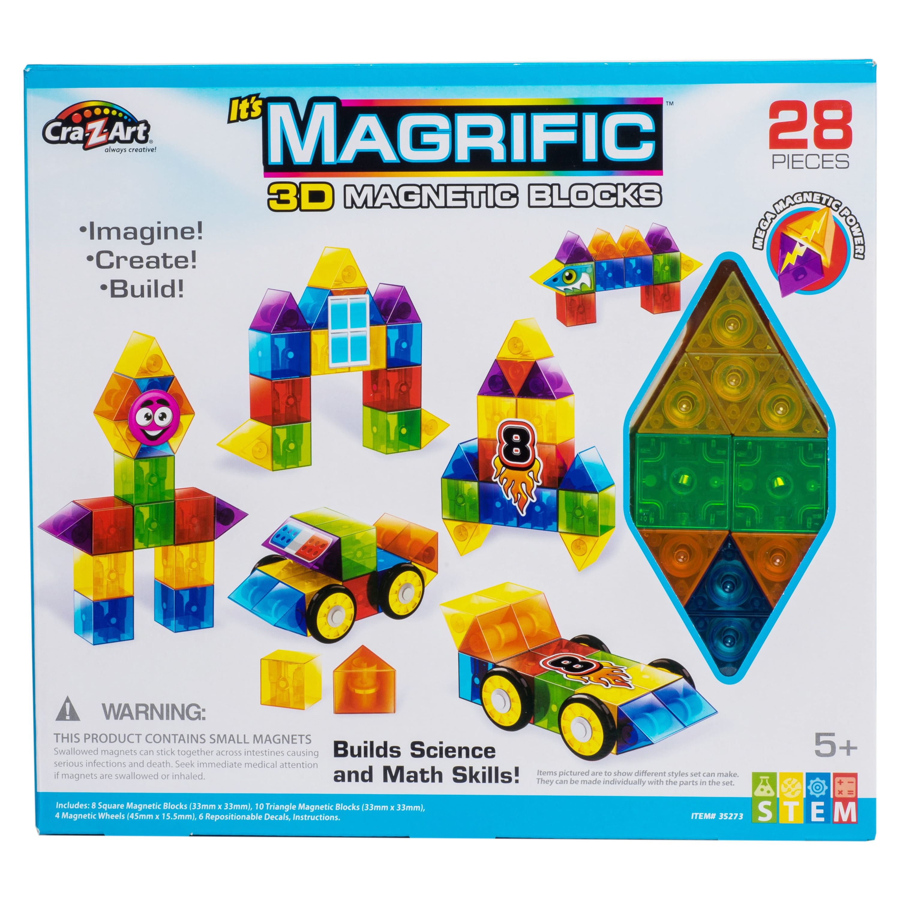 Cra-Z-Art Magrific 28 Piece Multicolor 3D Magnetic Toy, Unisex Child Ages 5 and up Cra-Z-Art