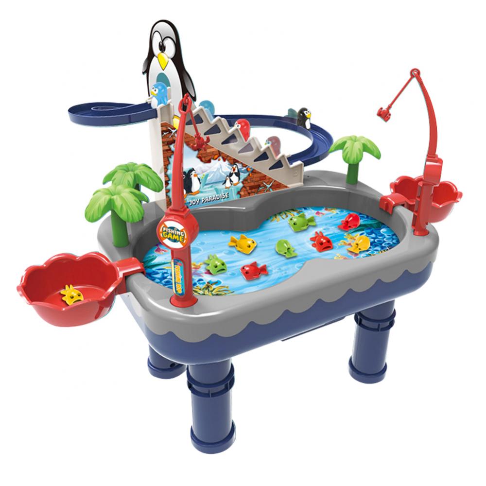 SYNPOS Kids Fishing Game Toys with Slideway, Electronic Toy Fishing Set with Magnetic Pond, 9 Fish, 3 Penguin, 2 Toy Fishing Poles SYNPOS