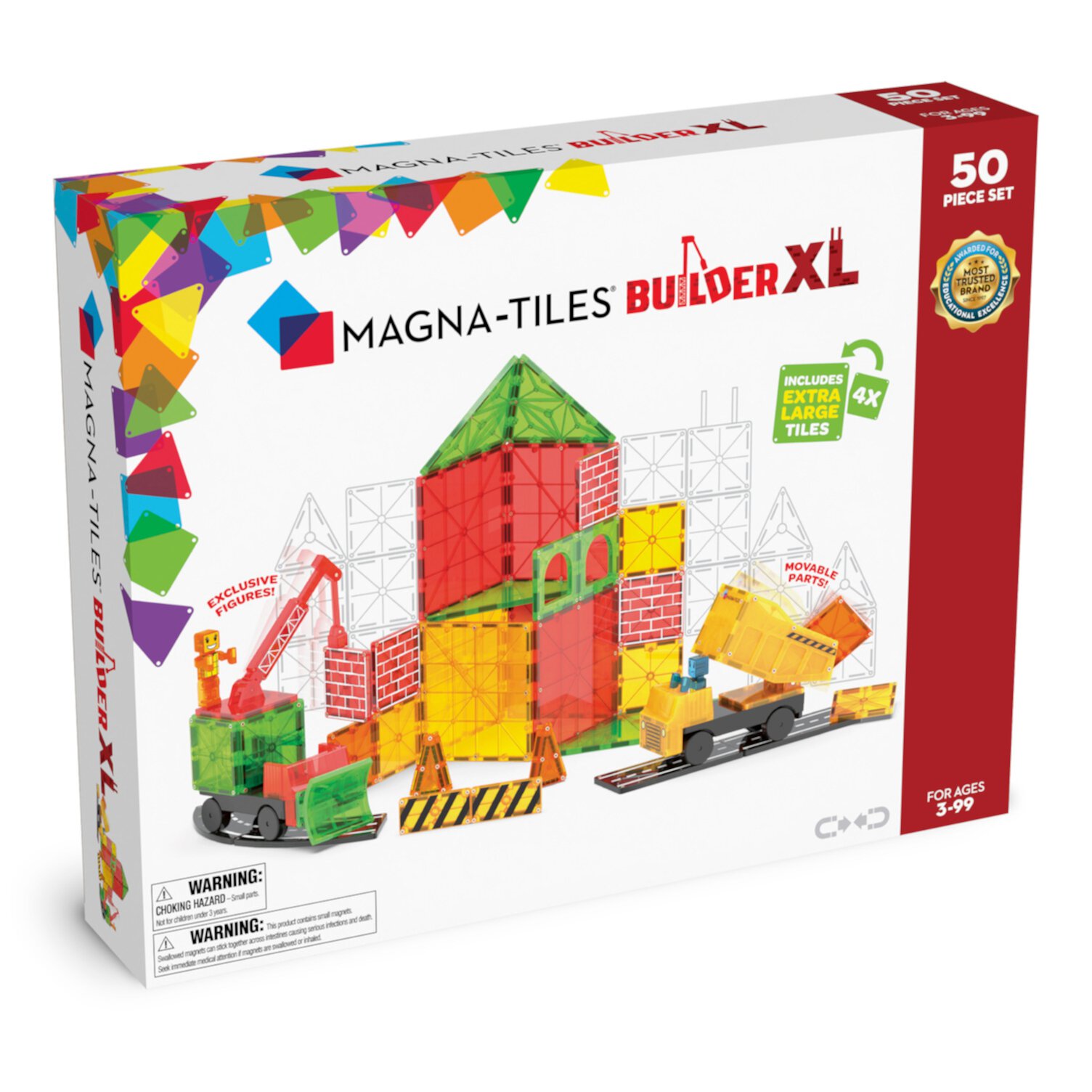 Конструктор MAGNA-TILES® Builder XL, 50 магнитных элементов для создания строительных моделей Magna-Tiles