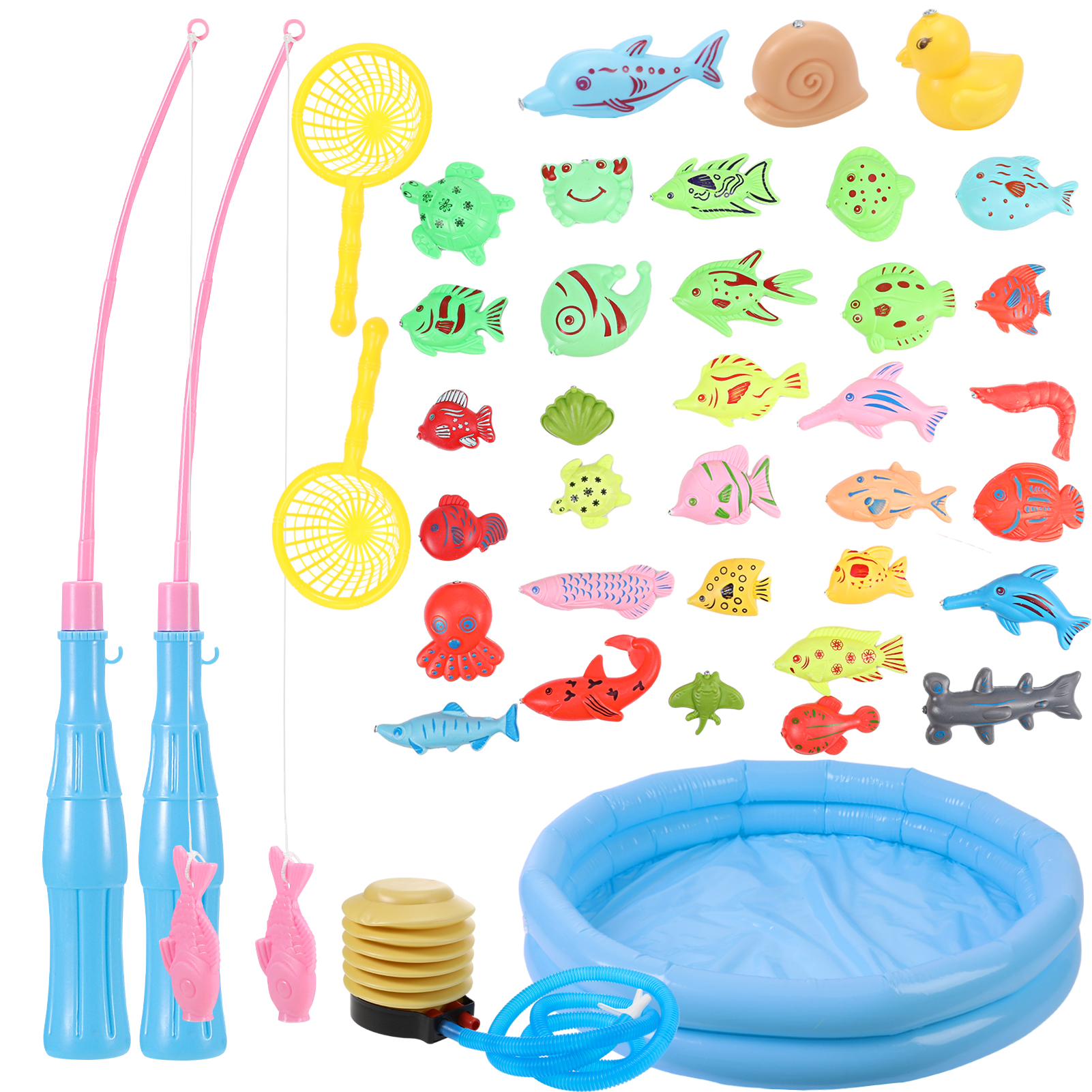 sixwipe 40PCS Magnetic Fishing Pool Toys Game for Kids - Water Table Bathtub Kids Party Toy with Pole Rod Net Plastic Floating Fish Toddler Color Ocean Sea Animals Gifts Age 3-6 Year Old Sixwipe