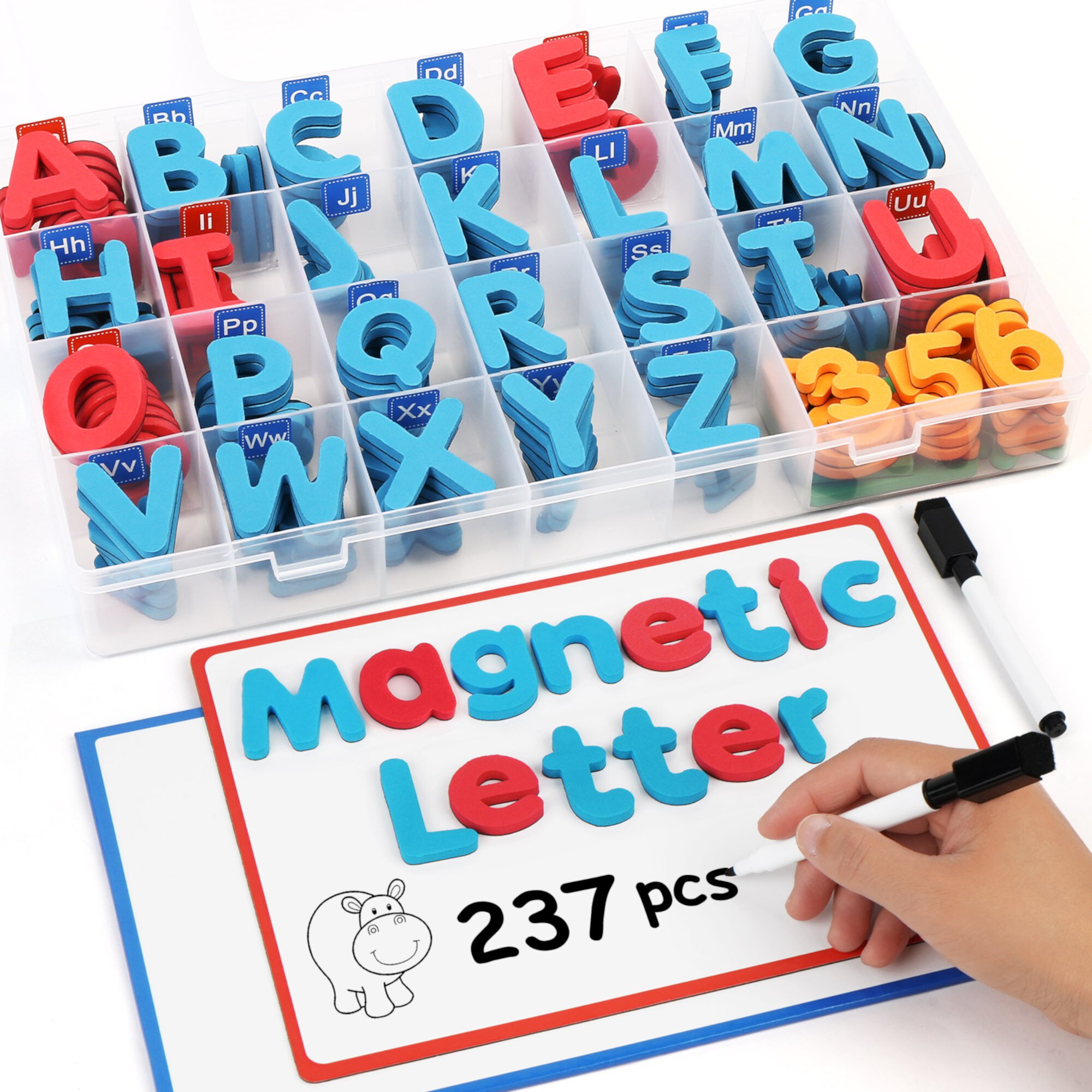 LotFancy 237 Magnets Letters and Numbers with Magnet Board Pen and Box for Kids LotFancy