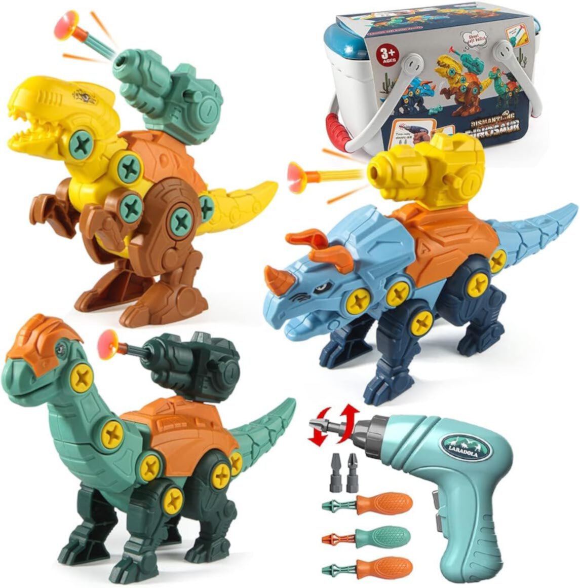 Dinosaur Toys for Kids Educational Take Apart Dinosaur Toys Building Construction with Electric Drill, Launching Missile, With Storage Box Birthday Gifts for Boys Girls Age 3 + Kid Odyssey