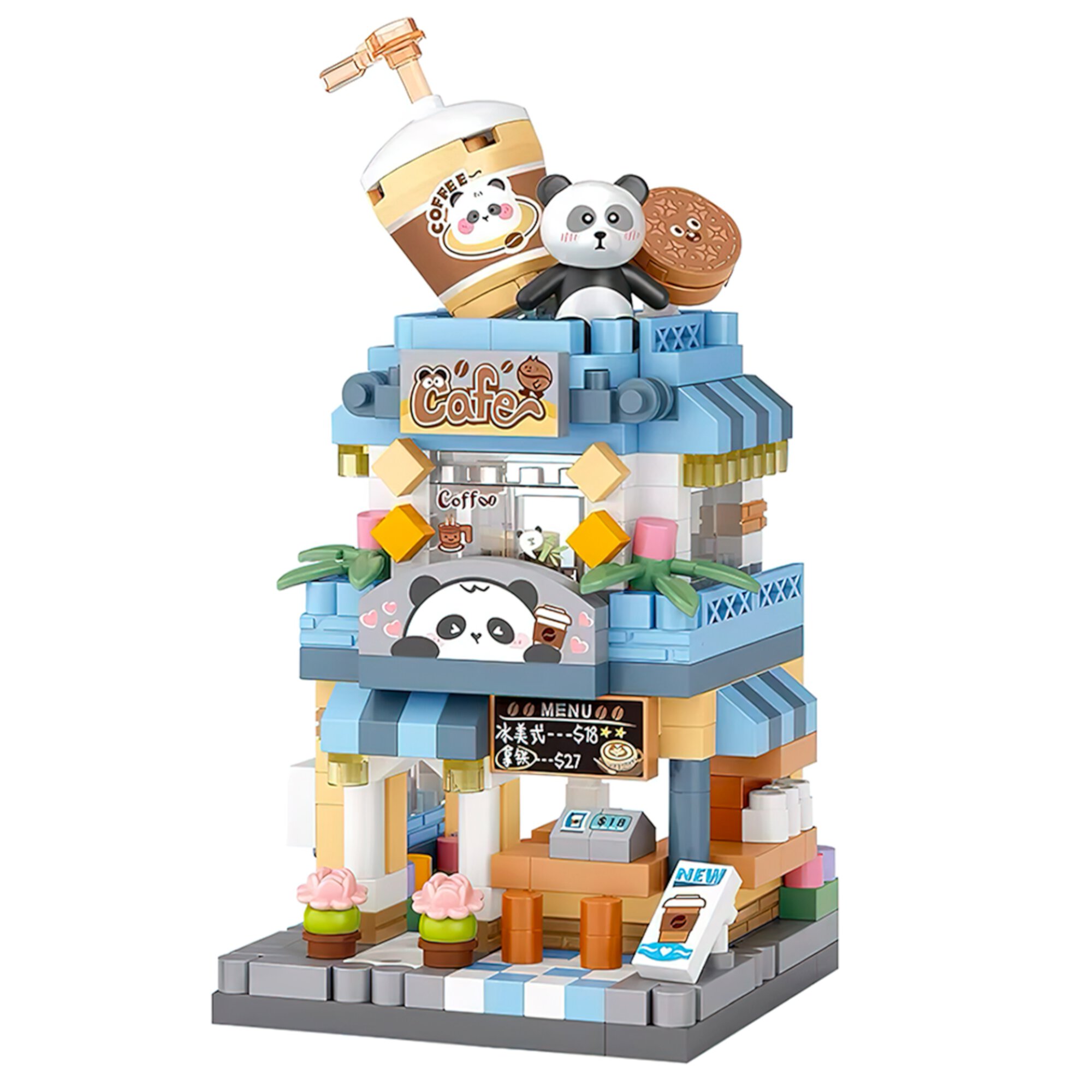 HI-REEKE House Mini Building Block Set Panda Cafe Building Kit Toy Gift for Kid Multi Color HI-REEKE