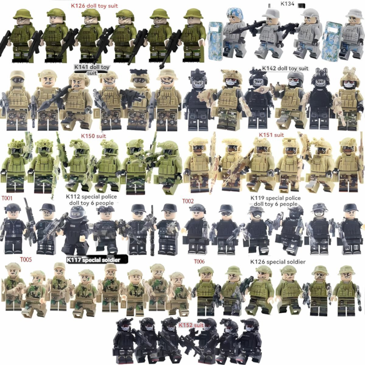 NWJ Children's Building Block Soldier Ghost Camouflage Special Forces Figures Set 2- Military Toy Collection NWJ