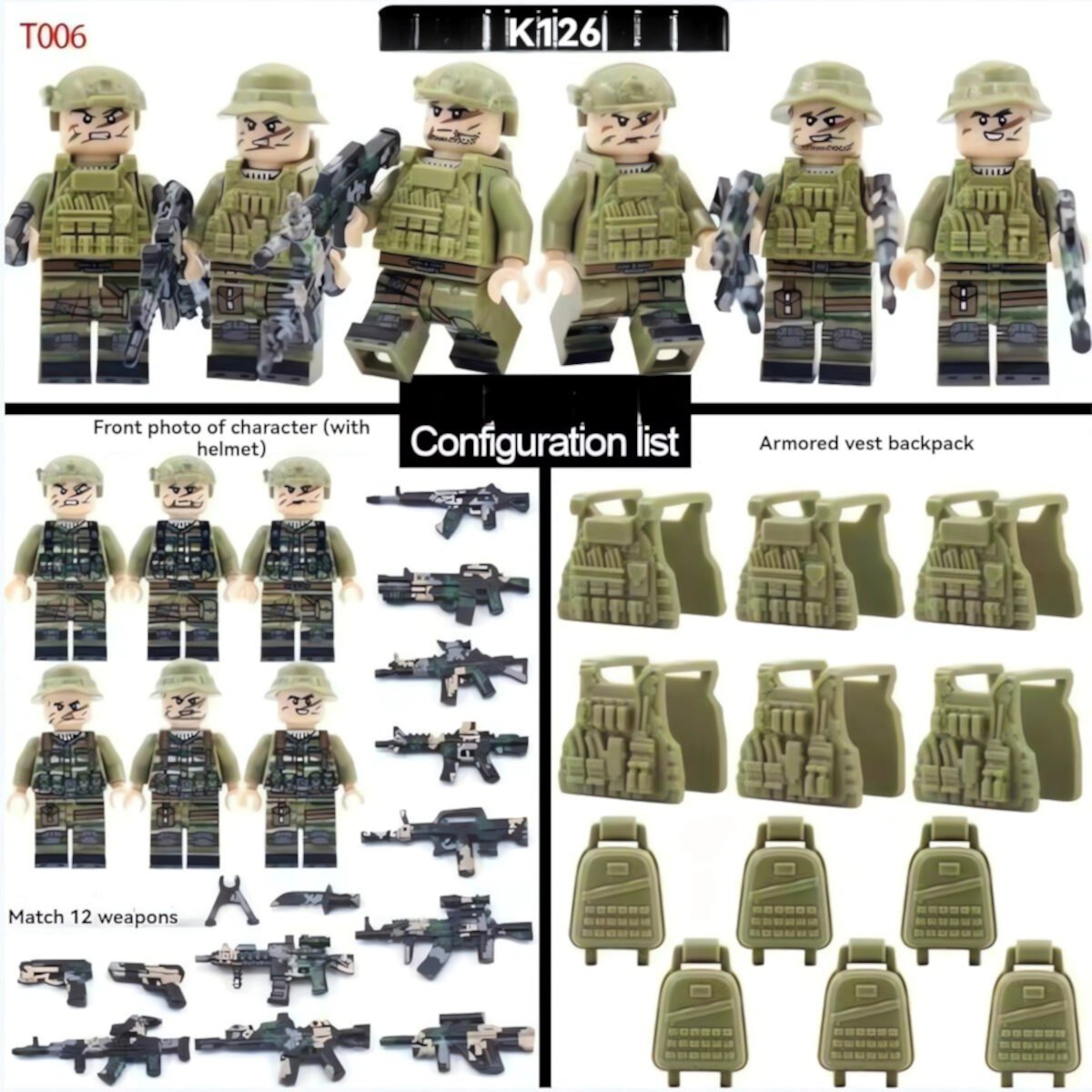 NWJ Children's Building Block Soldier Ghost Camouflage Special Forces Figures Set 1- Military Toy Collection NWJ