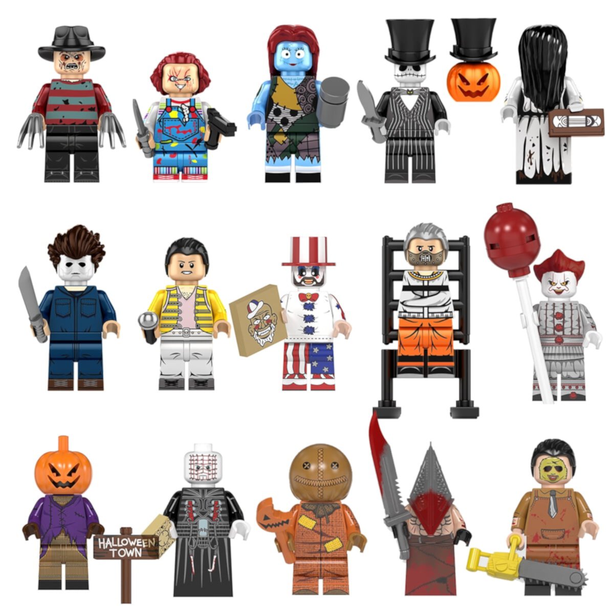 15 PCS/Set Halloween Minifigures Building Blocks Toys, 1.77 inch Horror Movie Character Chucky Action Figures Building Kits for Kids Boys Holiday Gifts Cake Decorations Collectibles Unbrand