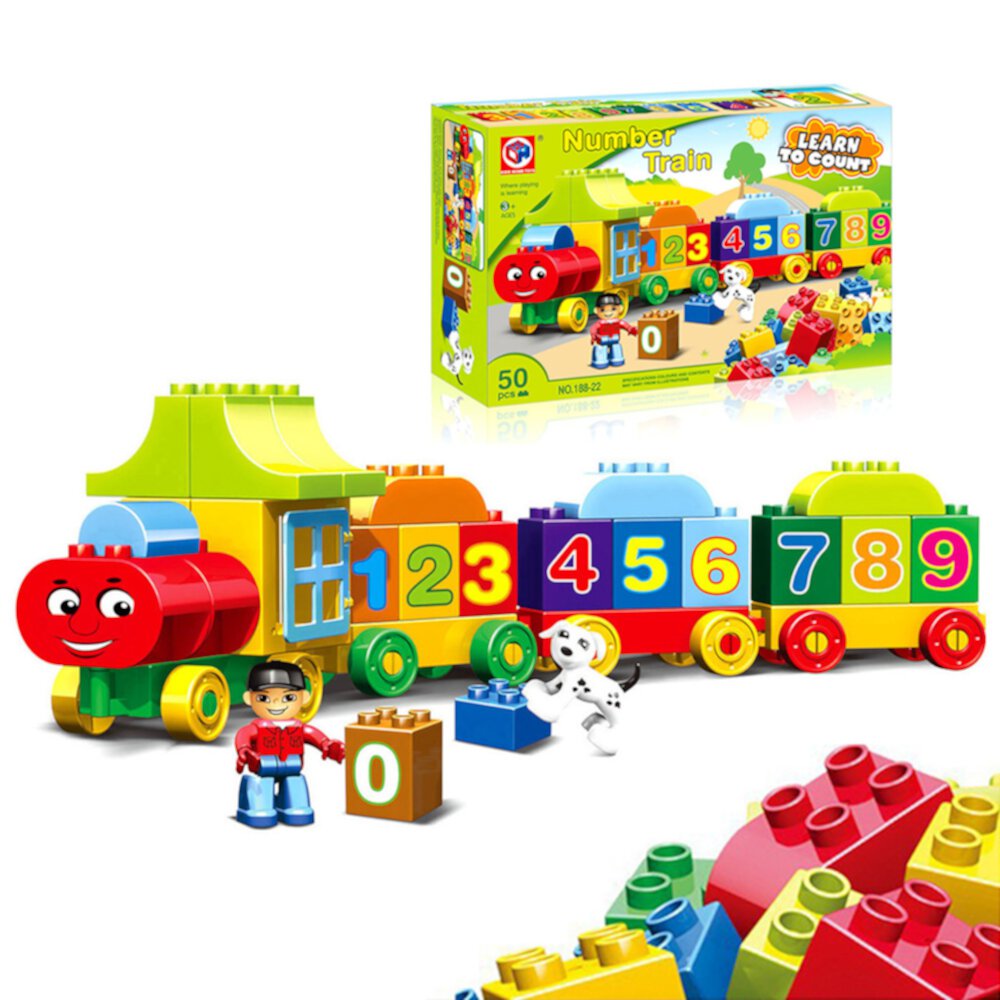 Train Building Blocks Mundo Toys 50 Pieces, Toddler Educational Learning Gift for Boys Girls +3 Mundo Toys