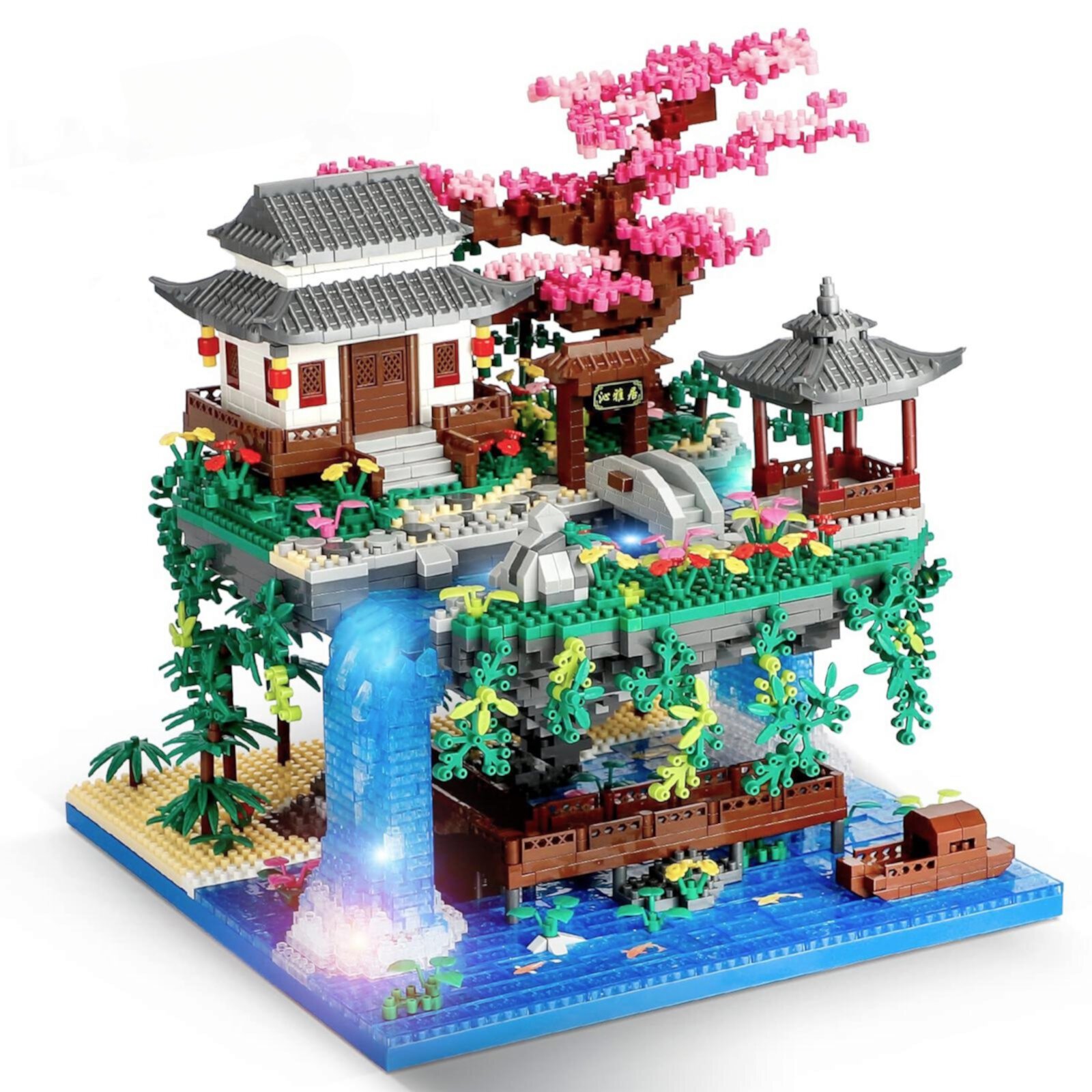 HI-Reeke Architecture Micro Mini Building Block Set Cherry Blossom House Bonsai Kit Toy Multi Color HI-REEKE