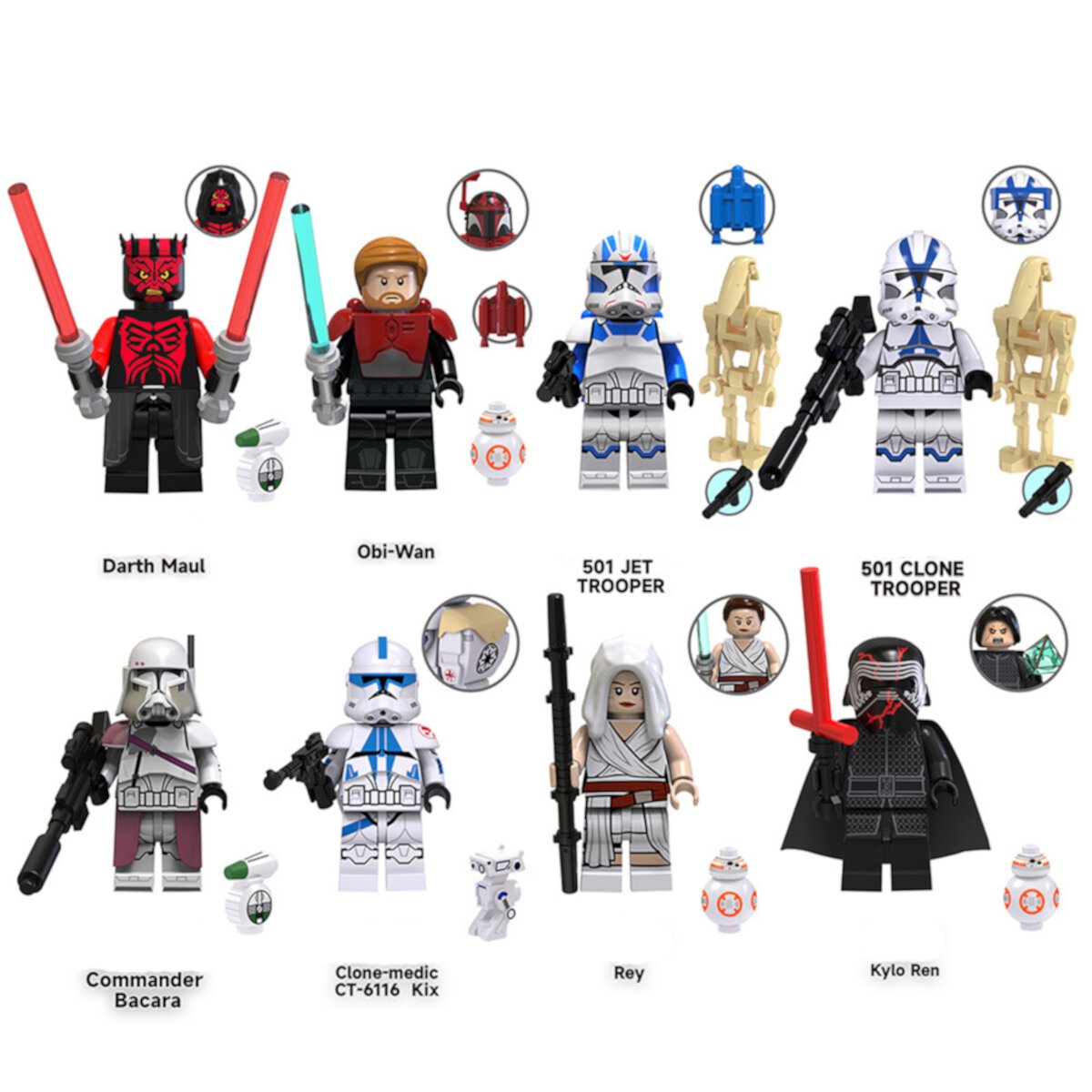 8 Pcs Star War Action Figures Building Blocks Toys Set, Collectible 1.77 Inchs Darth Maul 501 Clone Medic Trooper Minifigures Building Kits Awesome Gift for Kids Fans of StarWar Building Toys Ganavi