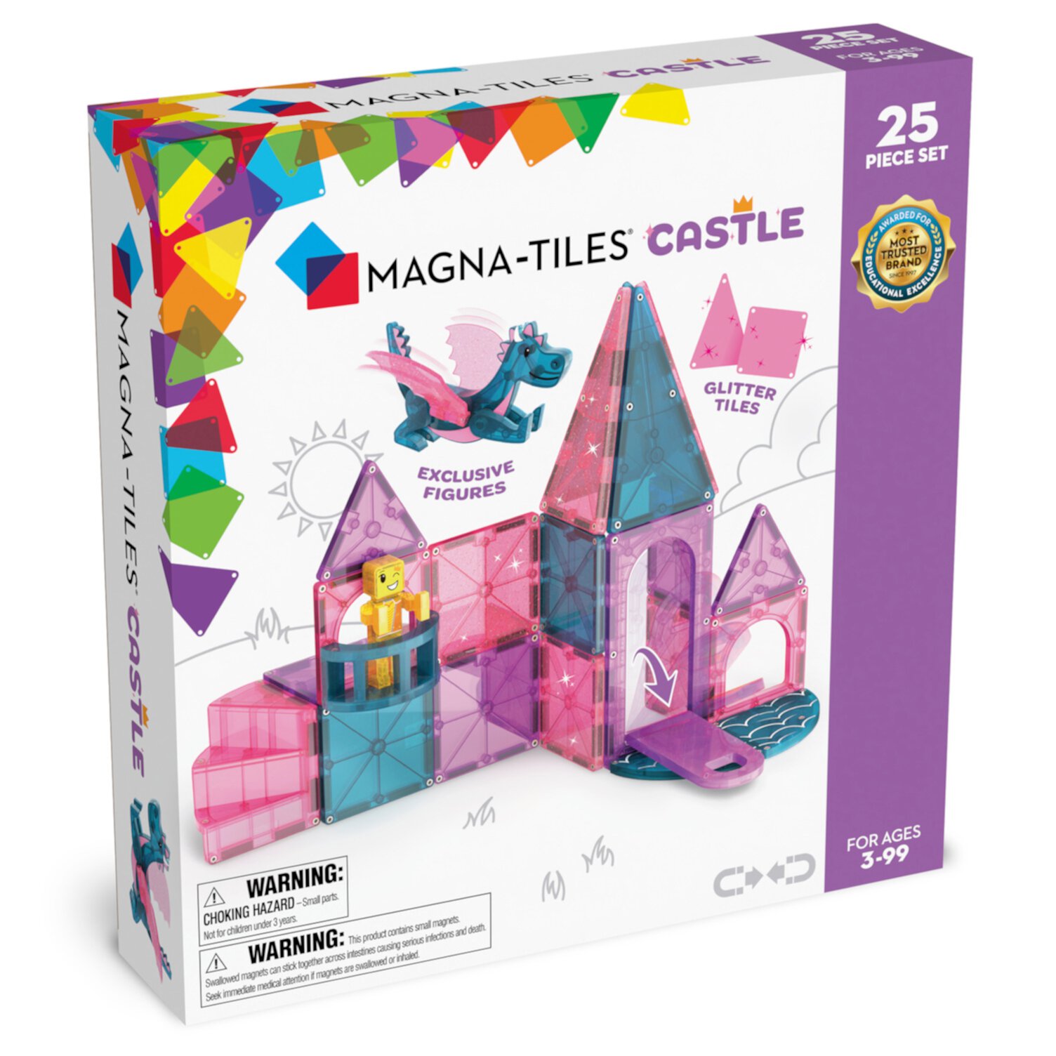 MAGNA-TILES® Конструктор для детей: Замок из 25 безопасных магнитных элементов Magna-Tiles